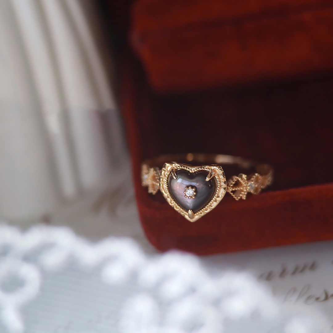 14K Gold Plated Vintage Heart Paua Shell Ring for Women - Elegant Bohemian Jewelry Gift for Valentine's Day, Anniversary & Special Occasions | TB1286