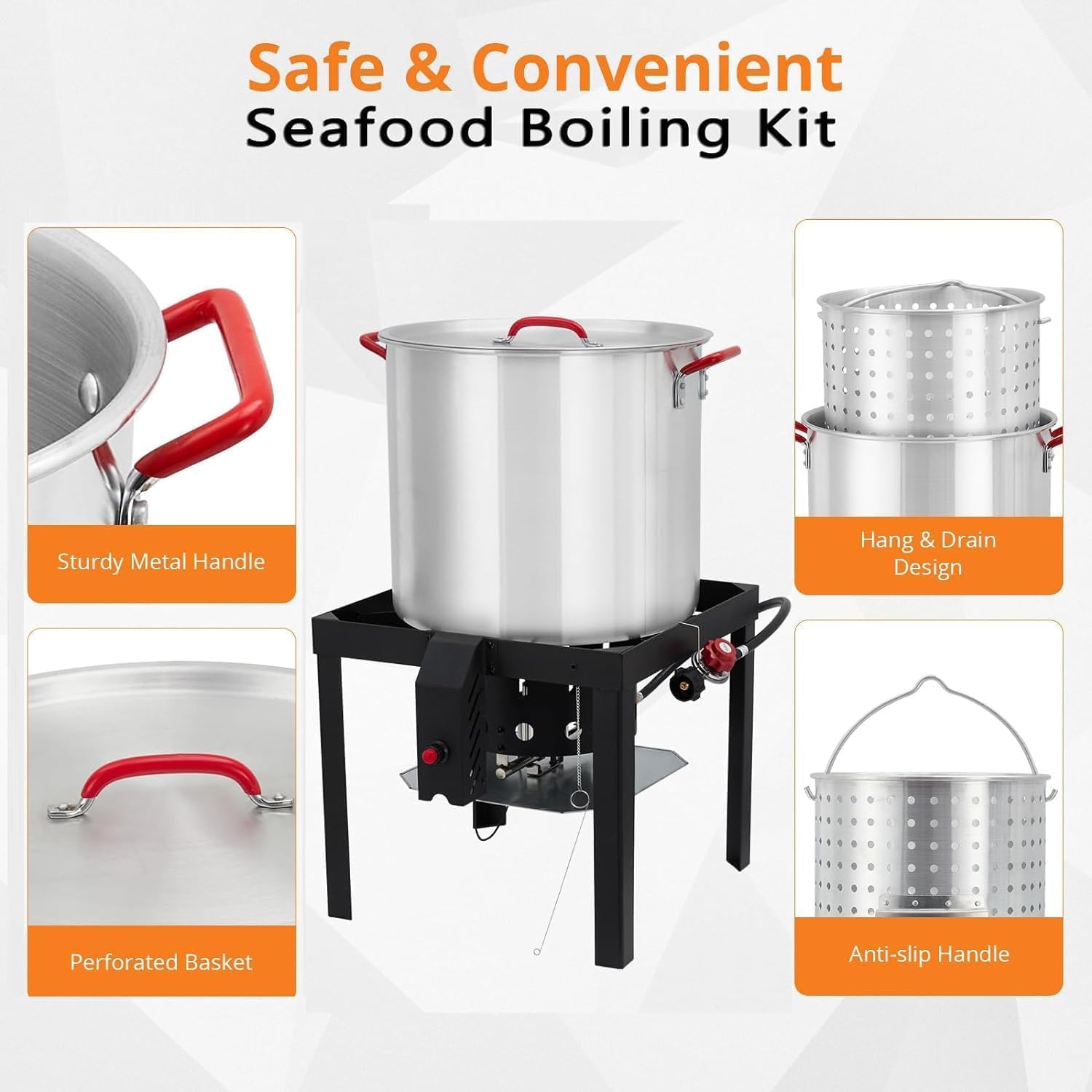 Garvee 30 QT Turkey Deep Fryer & 10 QT Fish Fryer Cooker Set - 38,000 BTU Outdoor Propane Aluminum Crawfish Boiler with Adjustable 0-10 PSI Regulator & Stand - Perfect for Thanksgiving Turkey, Seafood Boils, Fish Frying & Outdoor Cooking