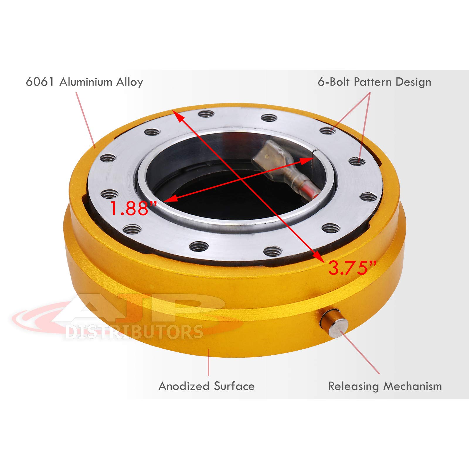 Universal JDM VIP USDM KDM DTM Euro 6-Bolt Quick Release Steering Wheel Adapter Hub Kit - Slim Aluminum Gold Detachable Snap Off Boss for Racing & Drifting - Perfect for Aftermarket Steering Wheel Installation in Sports Cars & Custom Builds