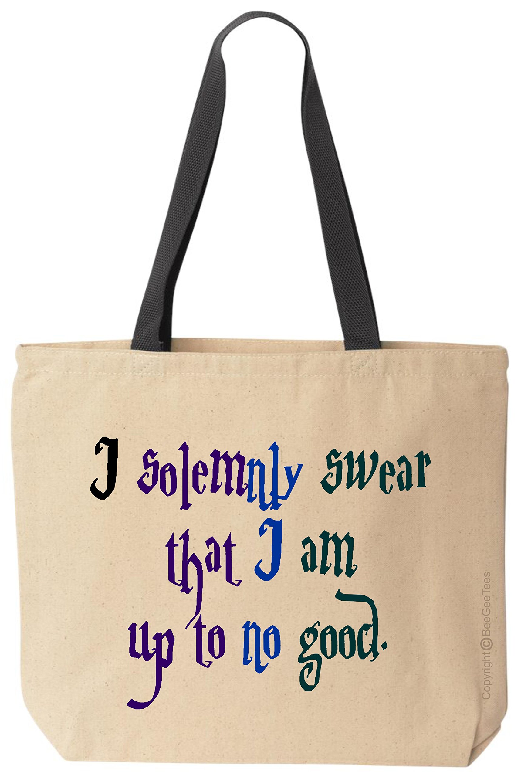 Funny Wizard Reusable Canvas Tote Bag - 'I Swear I'm Up to No Good' Design - Eco-Friendly Grocery Shopping & Bookstore Tote - Perfect for Harry Potter Fans & Daily Use