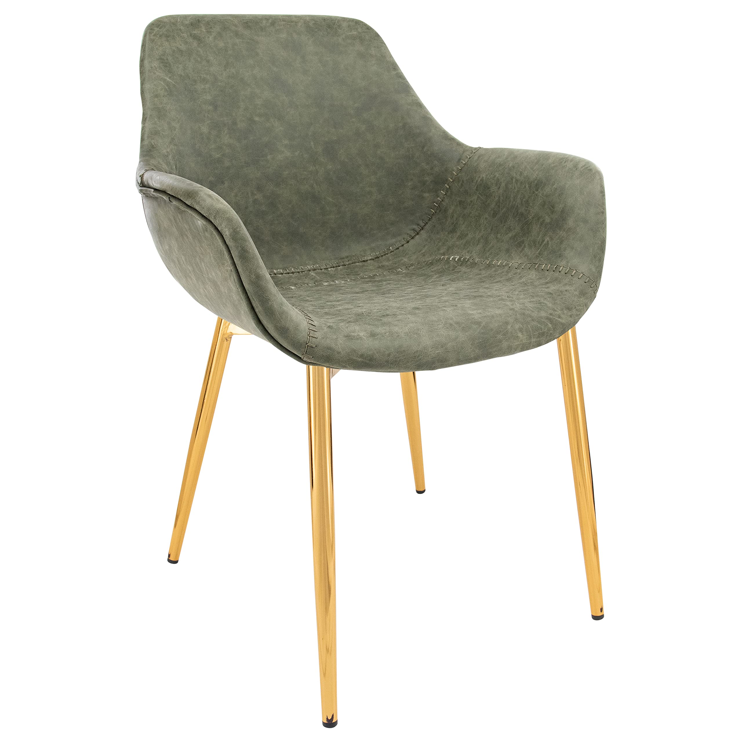 LeisureMod Markley Modern Leather Dining Armchair - Olive Green Kitchen Chair with Gold Metal Legs for Dining Room, Kitchen & Office | Comfortable & Stylish Seating Solution