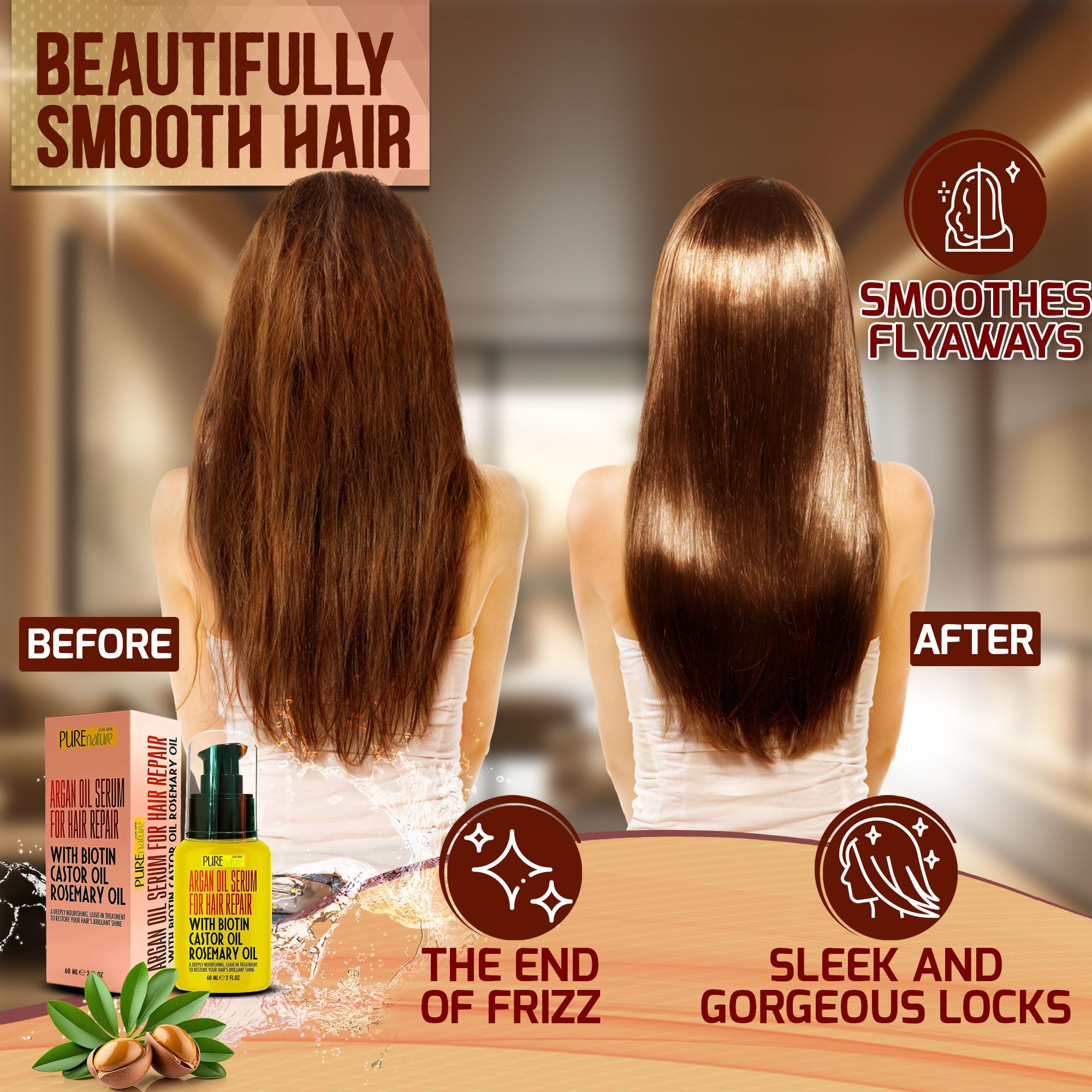 PURE NATURE Argan Oil Shampoo & Conditioner Set with Moroccan Hair Serum & Deep Conditioning Mask - Hydrating Hair Care for Dry, Damaged Hair | Perfect for Daily Use & Salon-Quality Treatment at Home