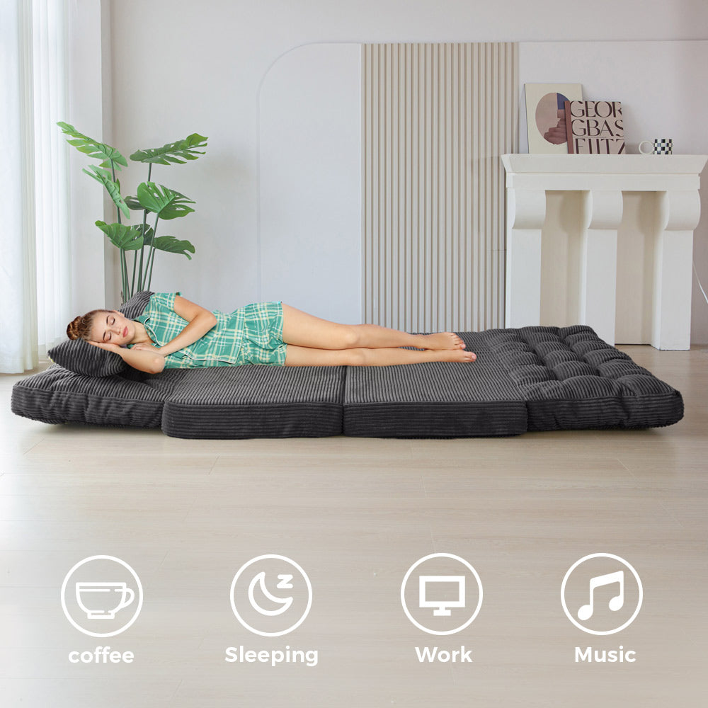 MAXYOYO Tufted Bean Bag Sofa Bed with Pillows - Foldable Floor Couch for Living Room, Bedroom & Dorm - Dark Grey - Perfect for Lounging, Gaming & Relaxation