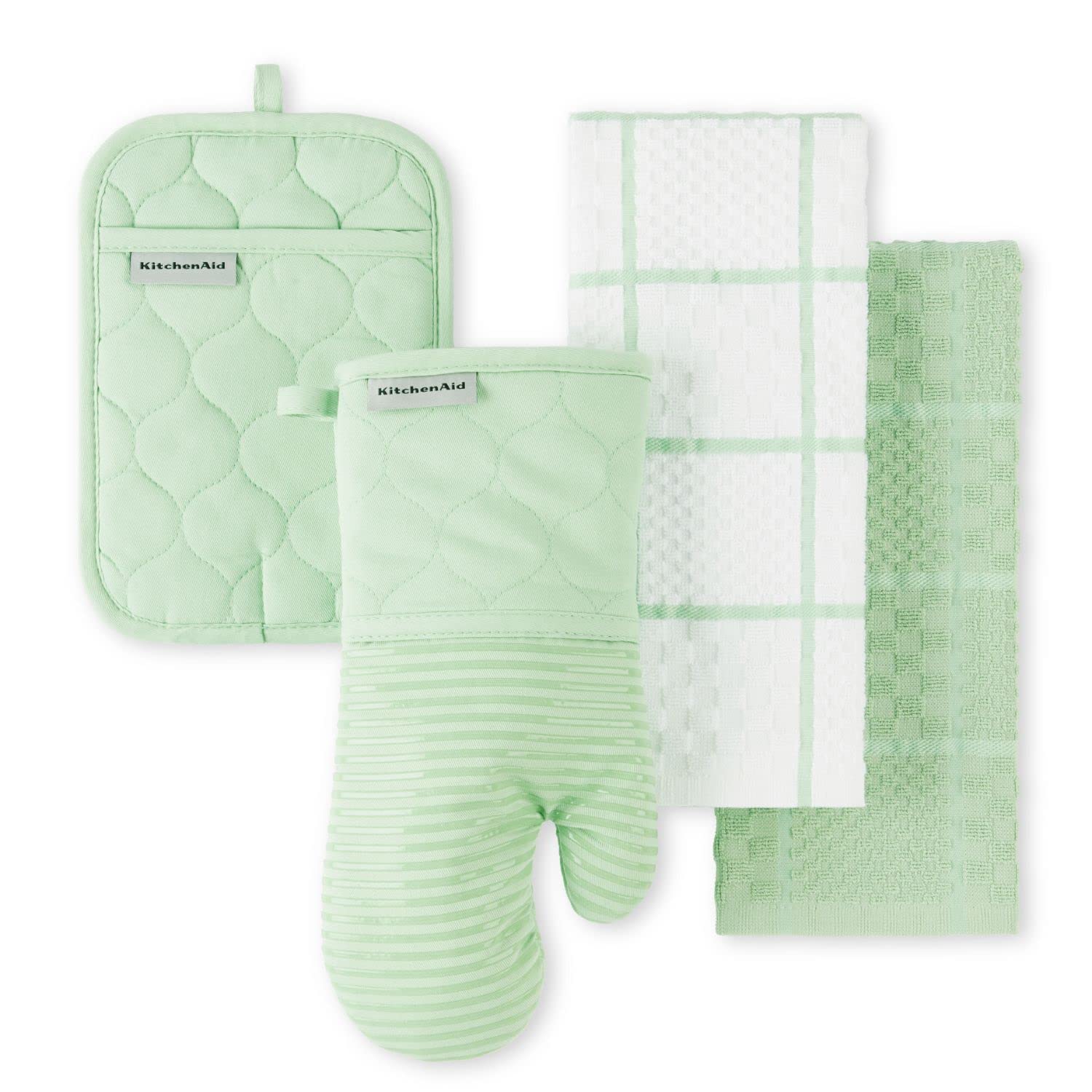 KITCHENAID Heat Resistant Quilted Cotton Terry Cloth Oven Mitt & Pot Holder Set (4-Piece) - 16