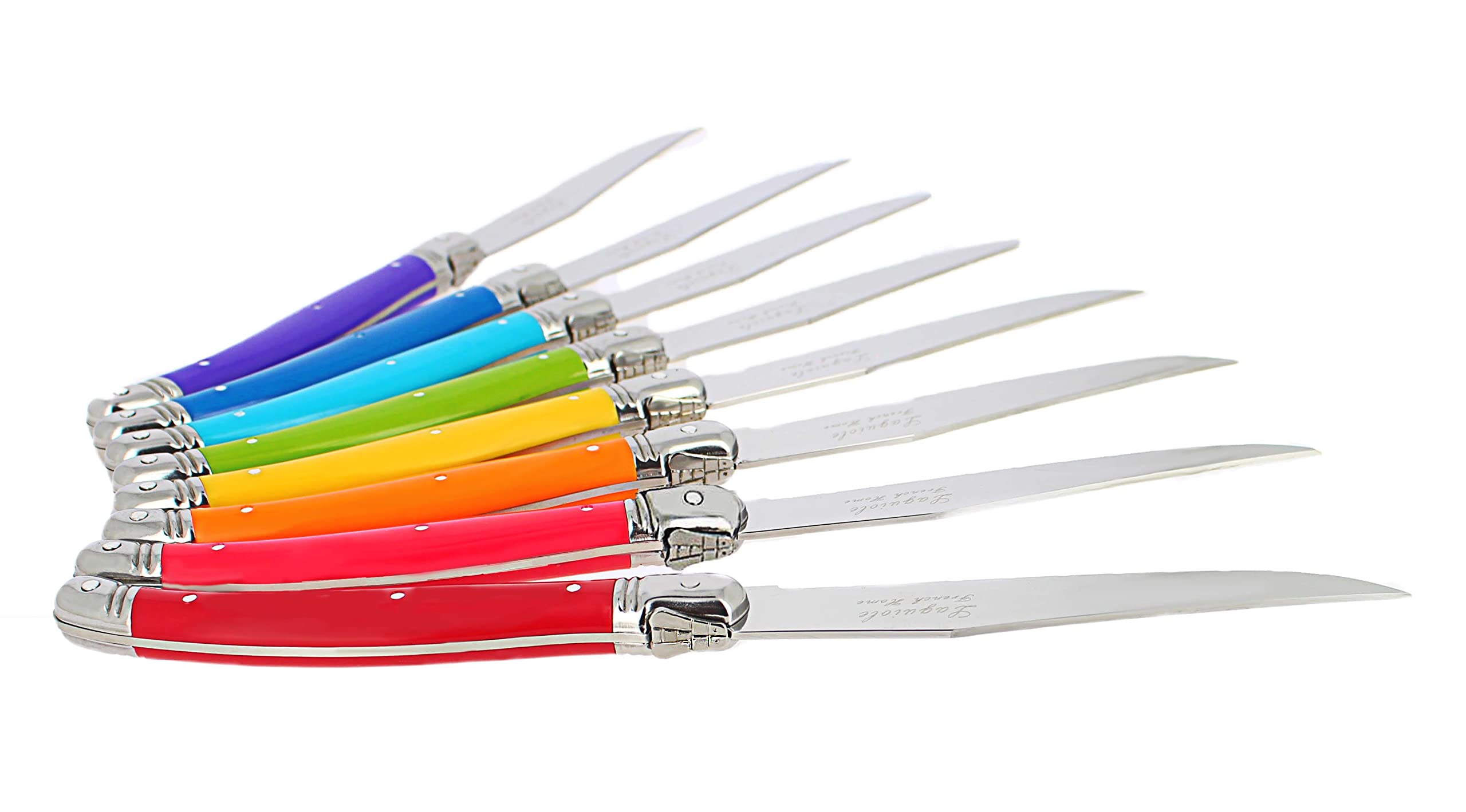 Premium French Laguiole 8-Piece Steak Knife Set - High-Quality Stainless Steel Dinner Knives with Elegant Rainbow Handles & Signature Bee Emblem - 9.25