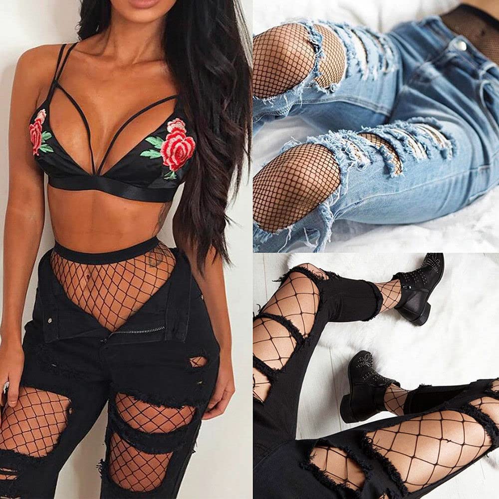 Yilanmy Plus Size Fishnet Stockings for Women - Black Lace Patterned Thigh High Tights with Suspender & Crotchless Design | Sexy Lingerie for Date Night, Halloween Costumes & Boudoir Photography