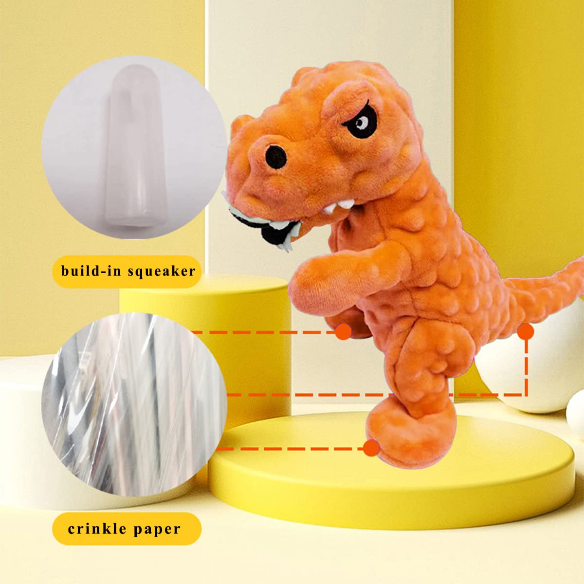 Durable Squeaky Dinosaur Plush Dog Toy with Crinkle Paper - Chew-Resistant Stuffed Animal for Small, Medium & Large Dogs - Perfect for Playtime, Training & Teething Puppies