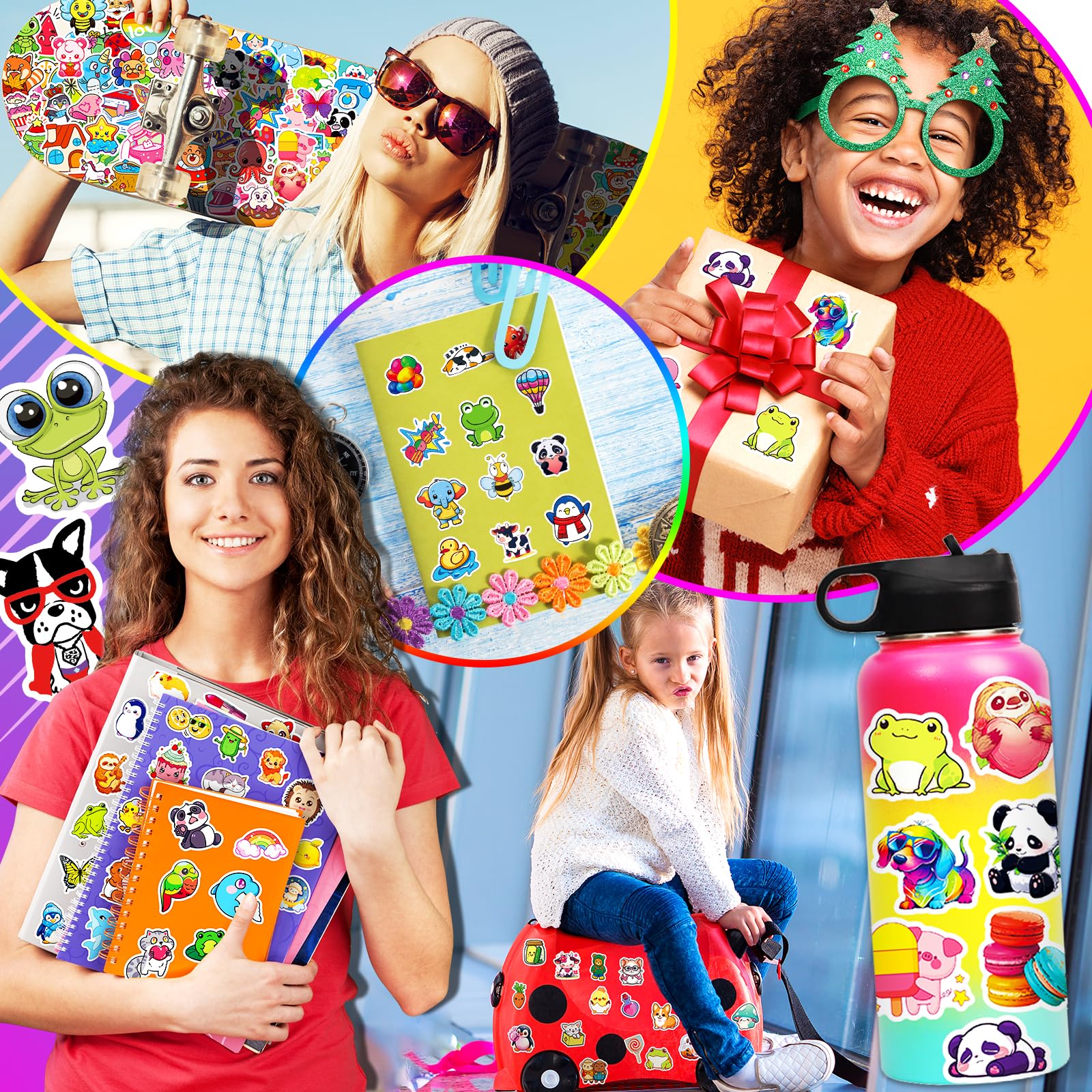 600 Pcs Waterproof Vinyl Stickers for Kids & Adults - Colorful Bottle Stickers for Hydro Flask, Laptop, Scrapbook - Fun Decals for School, Office, Travel & DIY Projects