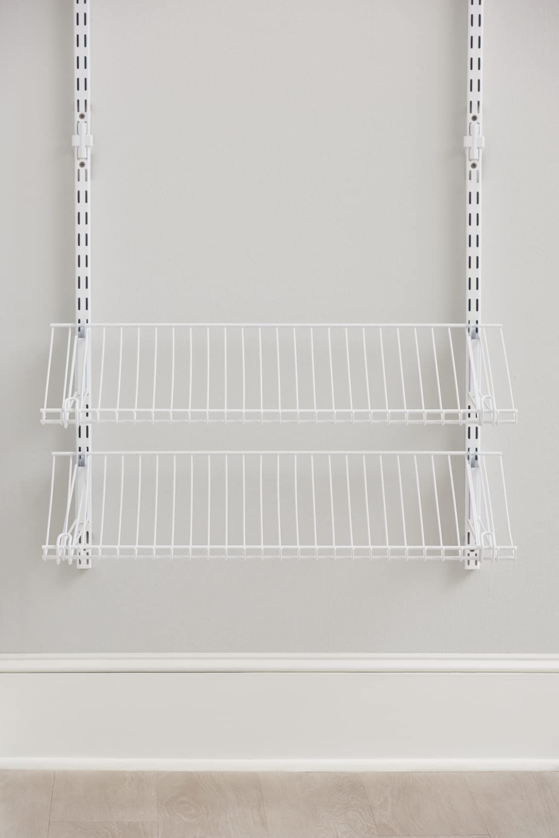Rubbermaid Customizable Wall Mount Shoe Organizer Shelf - White - Space Saving Storage for Shoes, Hats, Bags - Perfect for Closet, Bedroom, Laundry Room, Entryway Organization