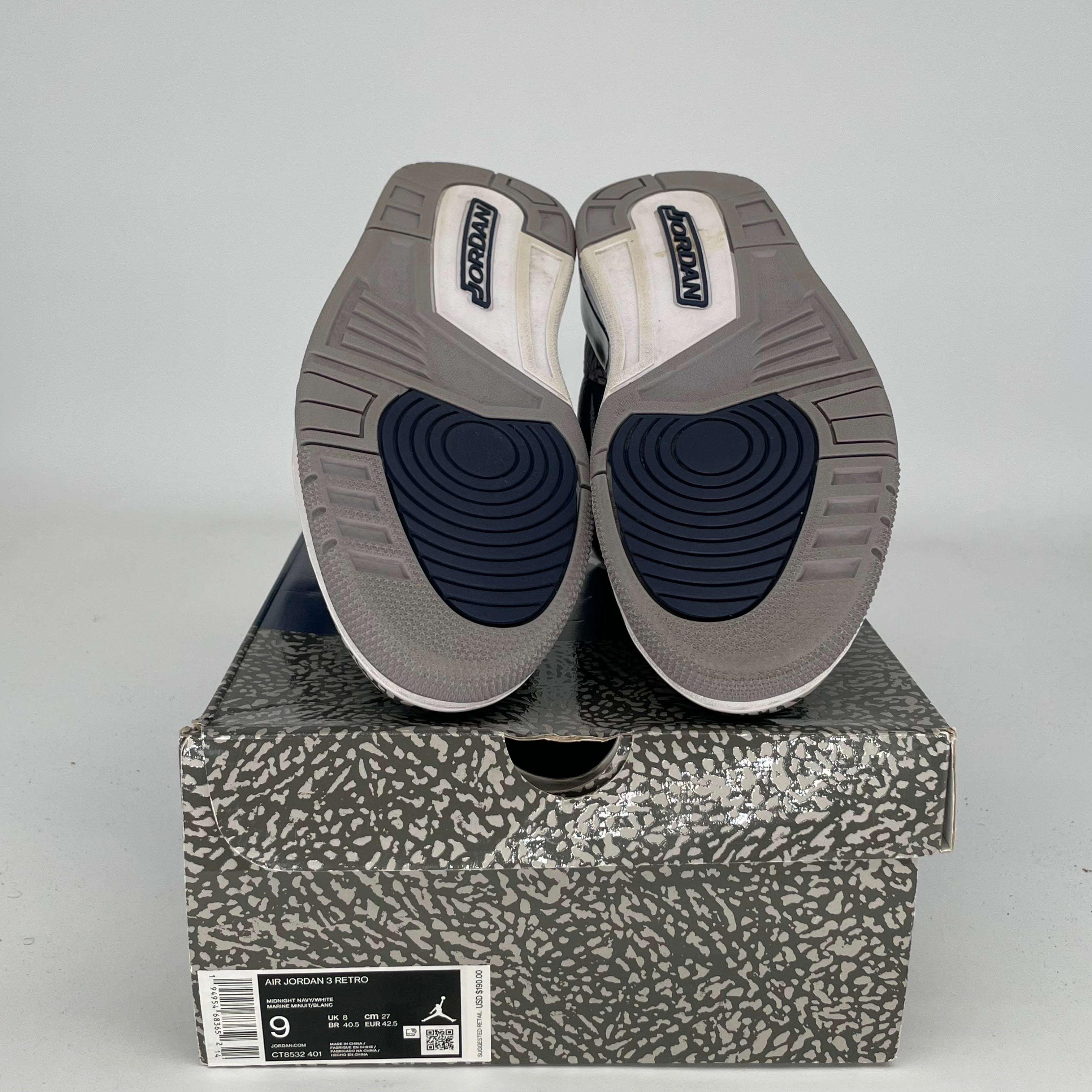 Original Air Jordan 3 Retro 'Georgetown' Men's Basketball Shoes Size 9 - CT8532-401 | Classic Sneakers for Streetwear, Basketball & Casual Outfits