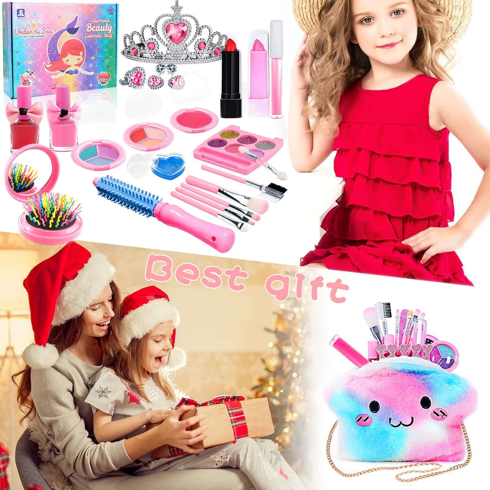 McNory 33-Piece Washable Makeup Kit for Girls - Safe & Non-Toxic Princess Toy for Ages 5-7+ | Birthday & Dress-Up Play