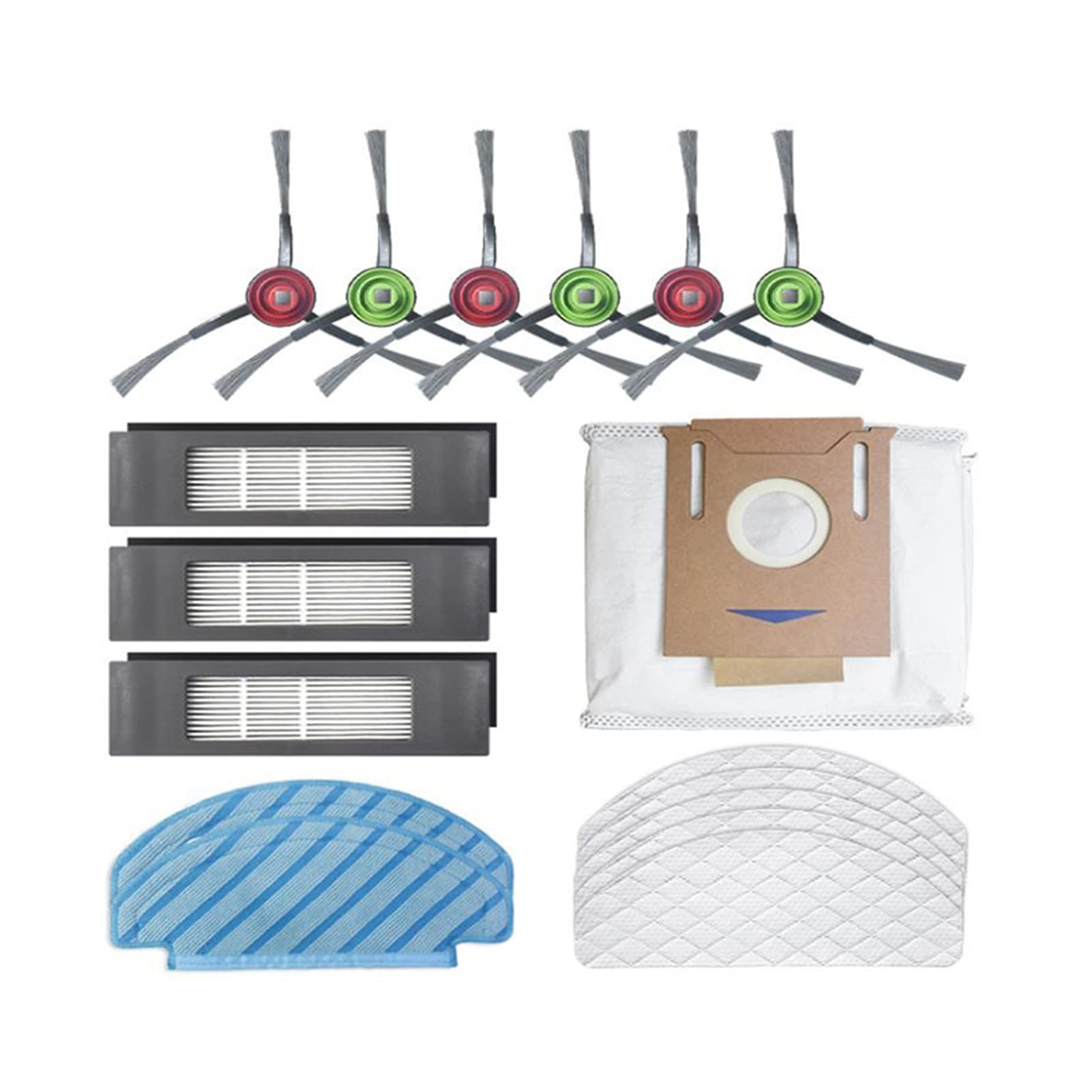 ECOVACS DEEBOT T8 AIVI Robot Vacuum Accessories - 4 Pack Side Brushes & Disposable Mop Pads - Compatible with OZMO T8 AIVI Vacuum Cleaner - Blue & White - Perfect for Hardwood Floors & Pet Hair Cleaning