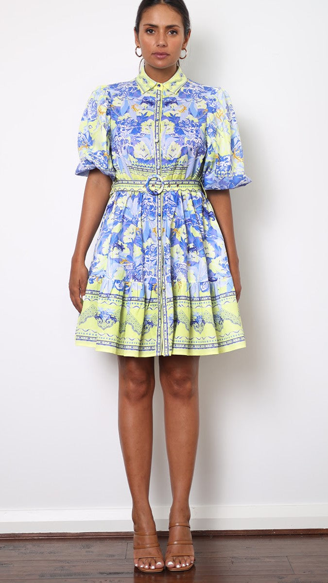 Kalliope Mini Dress for Women - Blue & Yellow Floral Summer Dress - Perfect for Beach, Party & Casual Wear