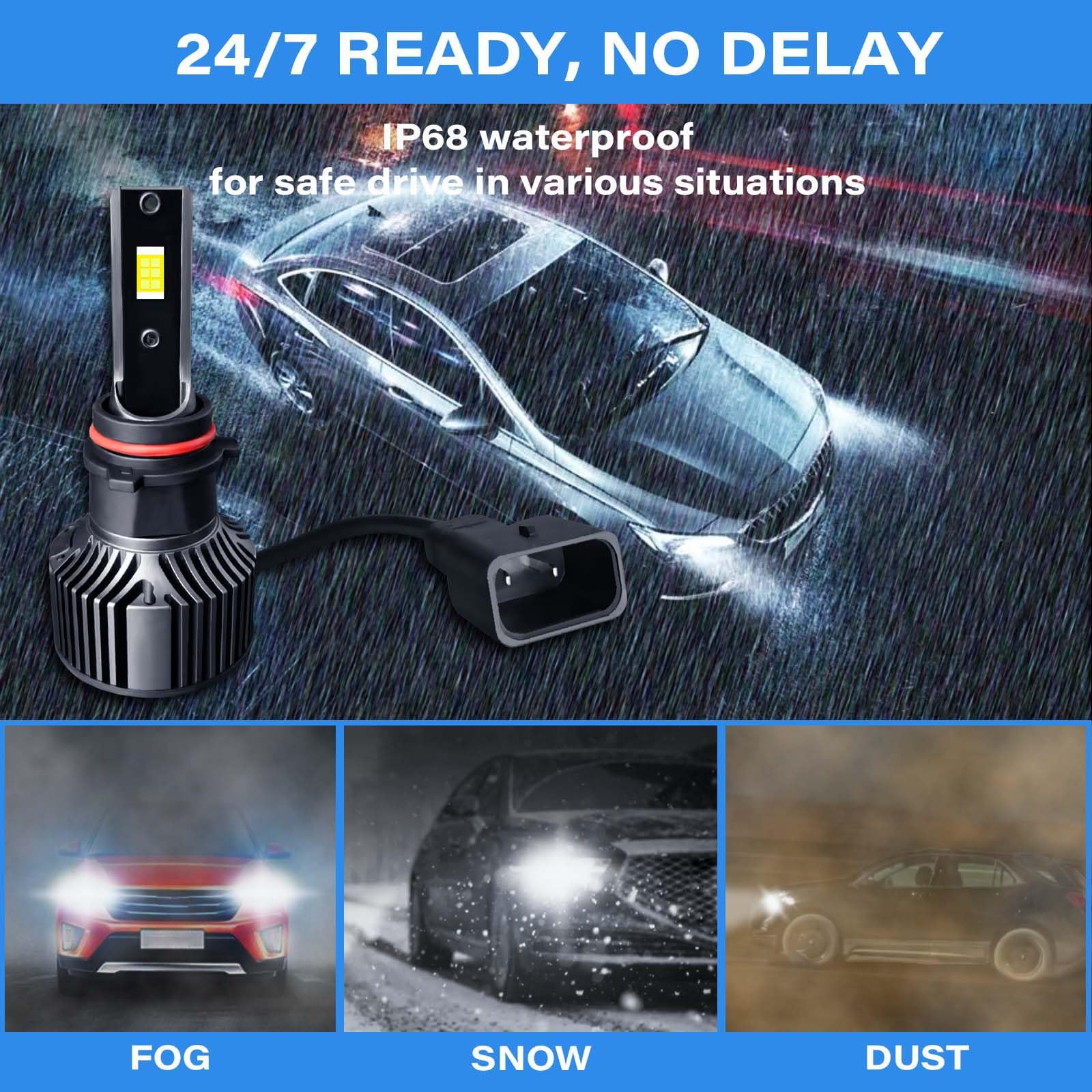 P13W LED Bulbs - 500% Ultra Bright 6500K Cool White Fog Light, High Beam & Low Beam Bulbs - 1:1 Size Halogen Replacement - Plug & Play - IP68 Waterproof - Pack of 2 - Perfect for Cars, Trucks, SUVs & Off-Road Vehicles in All Weather Conditions