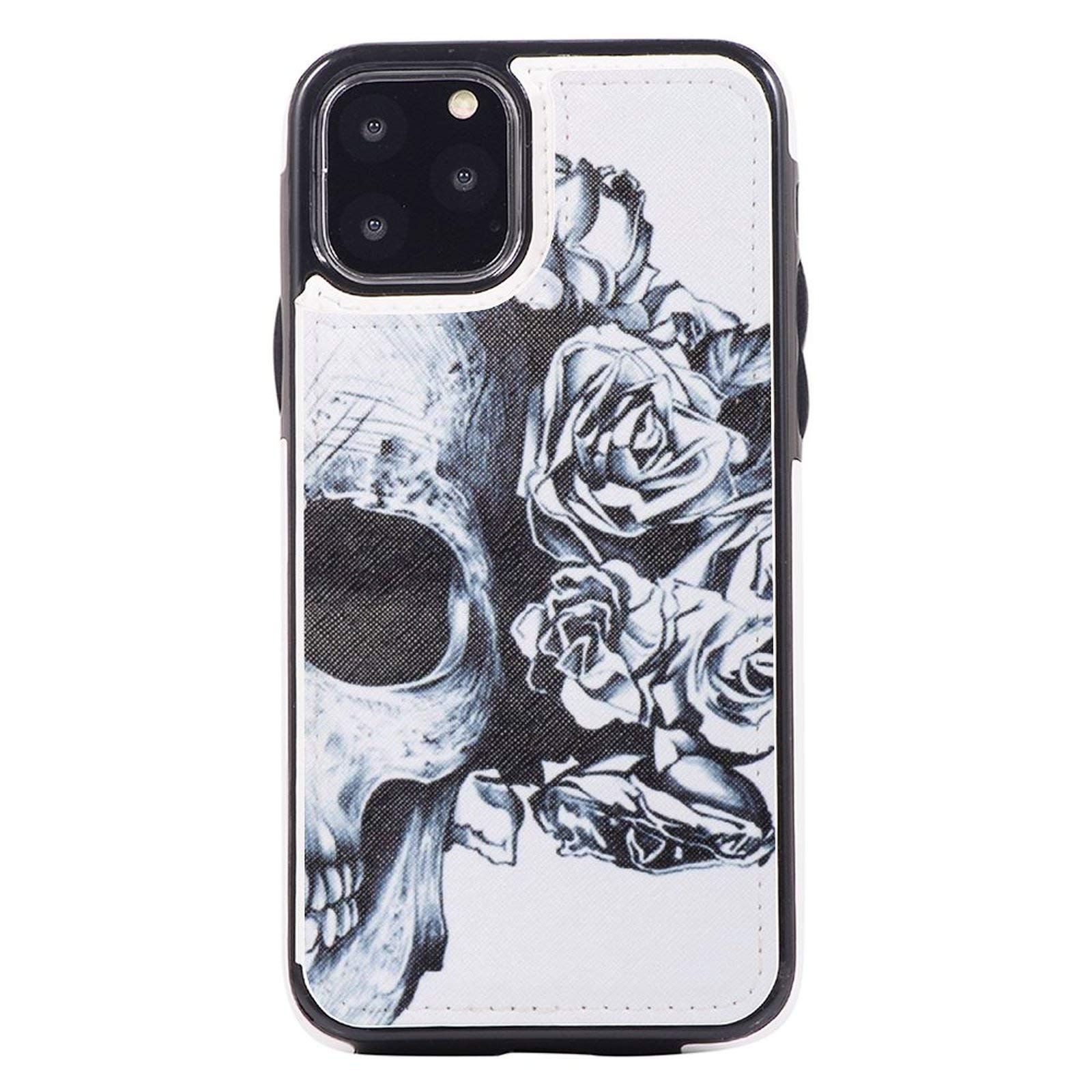 Premium Leather Wallet Case for iPhone 11 Pro - Magnetic Closure, Card Slots & Stand | Flower Skull Design | Slim TPU Folio Cover (Perfect for Travel, Work & Daily Use)