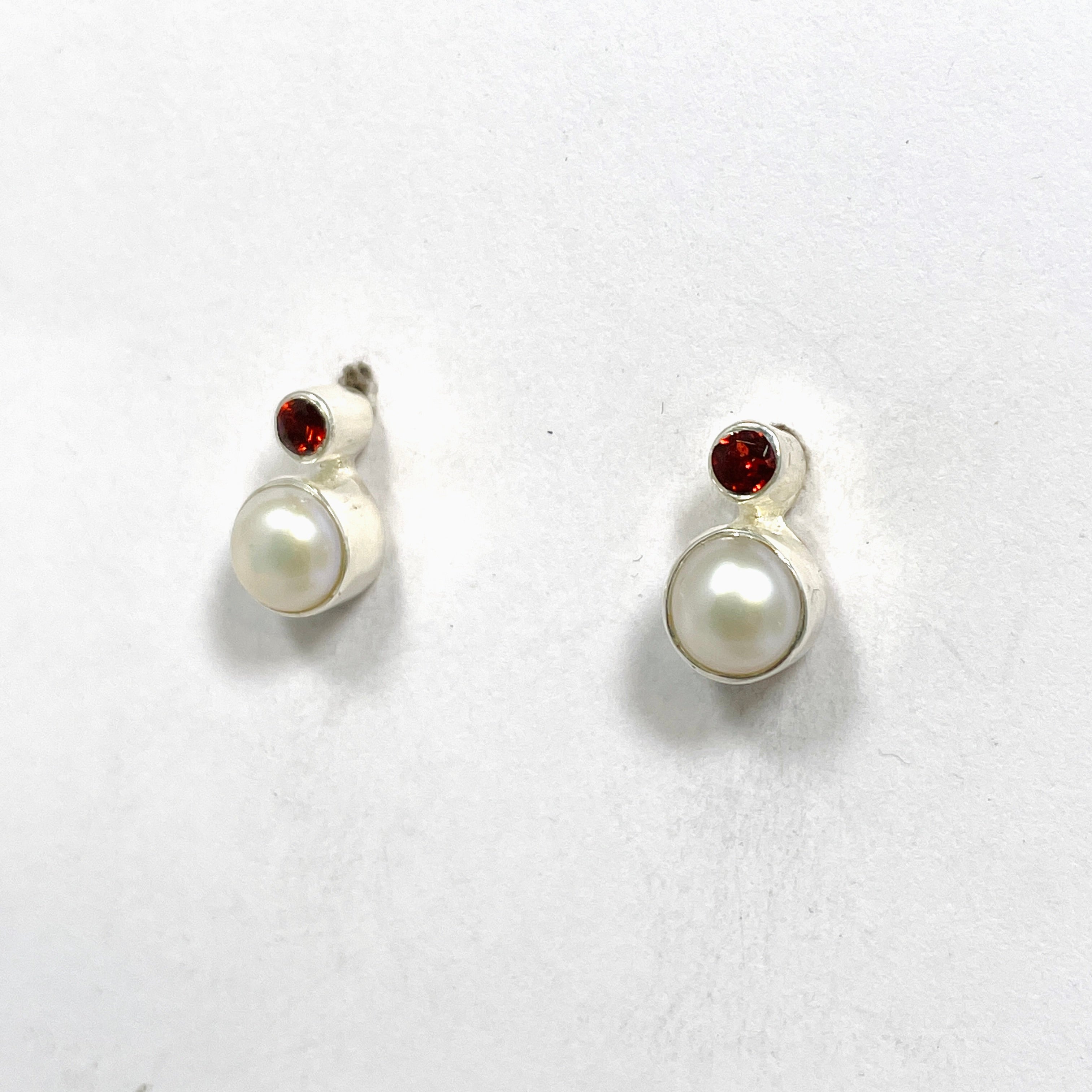 Pearl and Garnet Stud Earrings S259 GAR - Elegant Jewelry for Women, Perfect for Weddings, Parties & Special Occasions