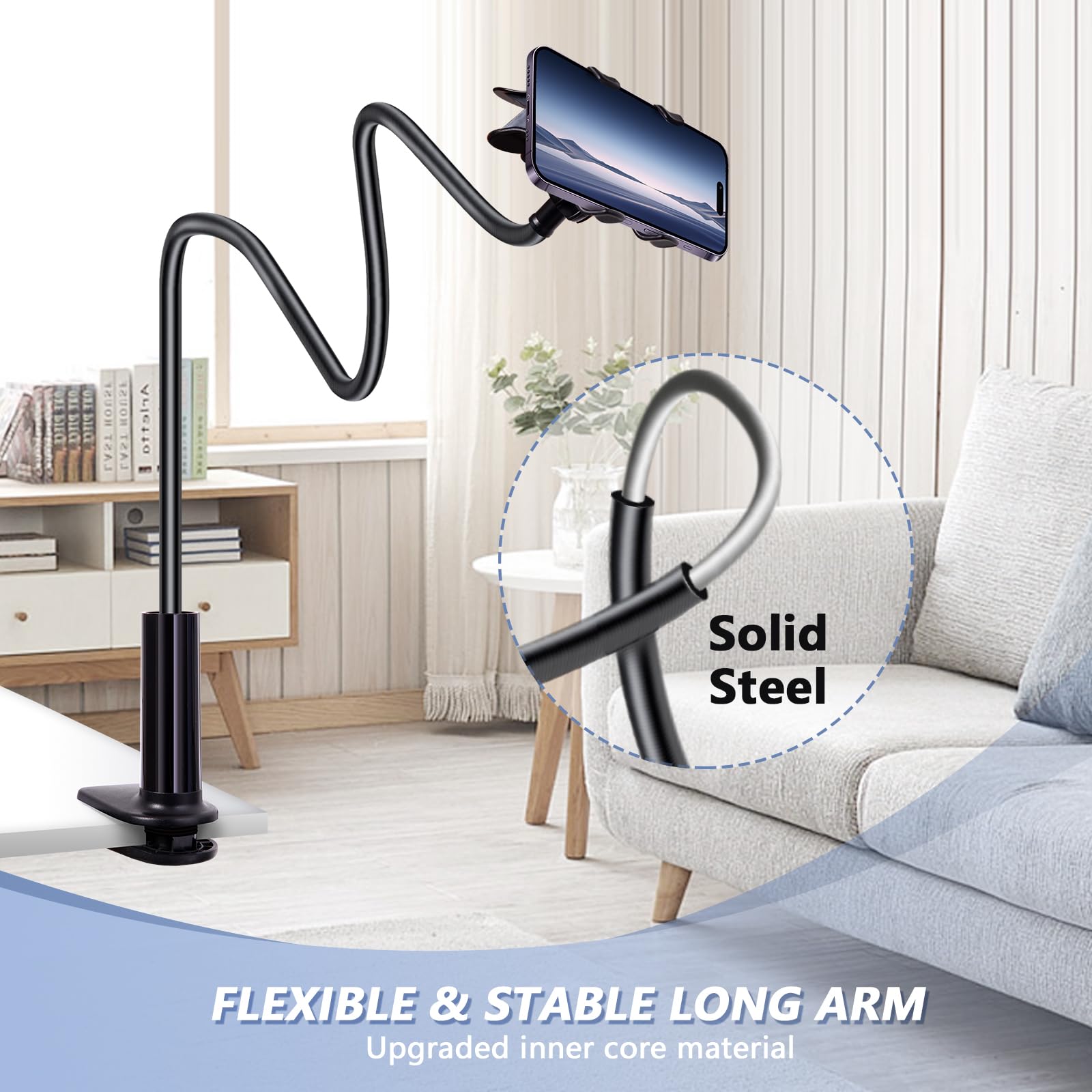 Flexible 360° Adjustable Gooseneck Phone Holder for Bed & Desk - 31.5