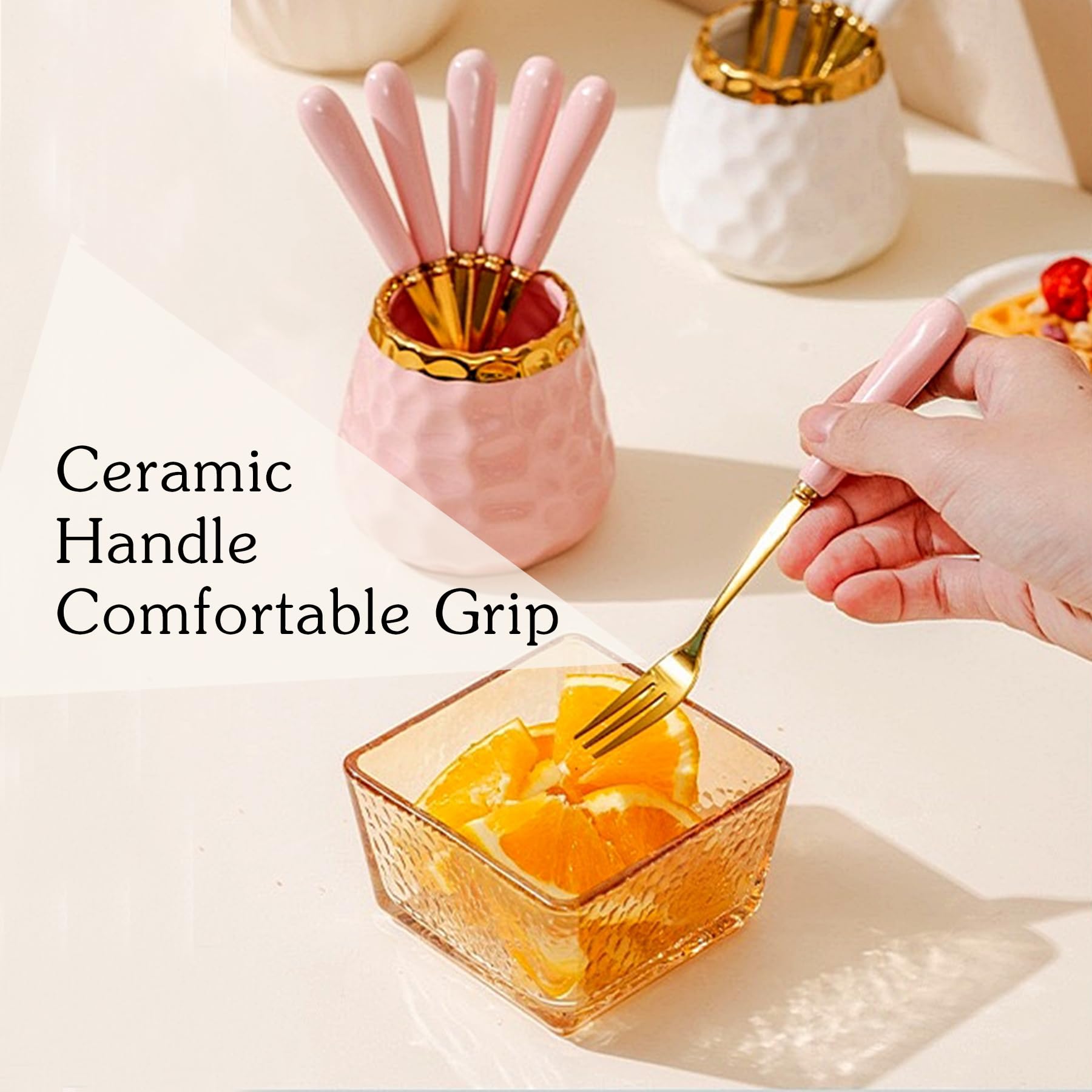 8-Piece Dessert Fork Set with White Ceramic Jar - Perfect for Salads, Fruits, Cakes, Parties & Camping | Elegant Cutlery for Entertaining & Outdoor Dining