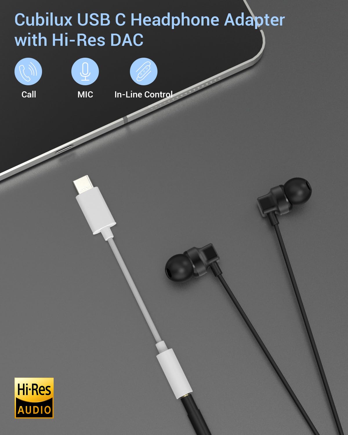 Cubilux USB C to 3.5mm Headphone Jack Adapter - Compatible with iPhone 16/15 Pro Max, iPad Pro 13/12.9/11, Samsung Galaxy S25/S24/S23/S22, Google Pixel 9/8/7 Pro & More Android Phones - Audio Dongle for Music, Gaming & Video Calls