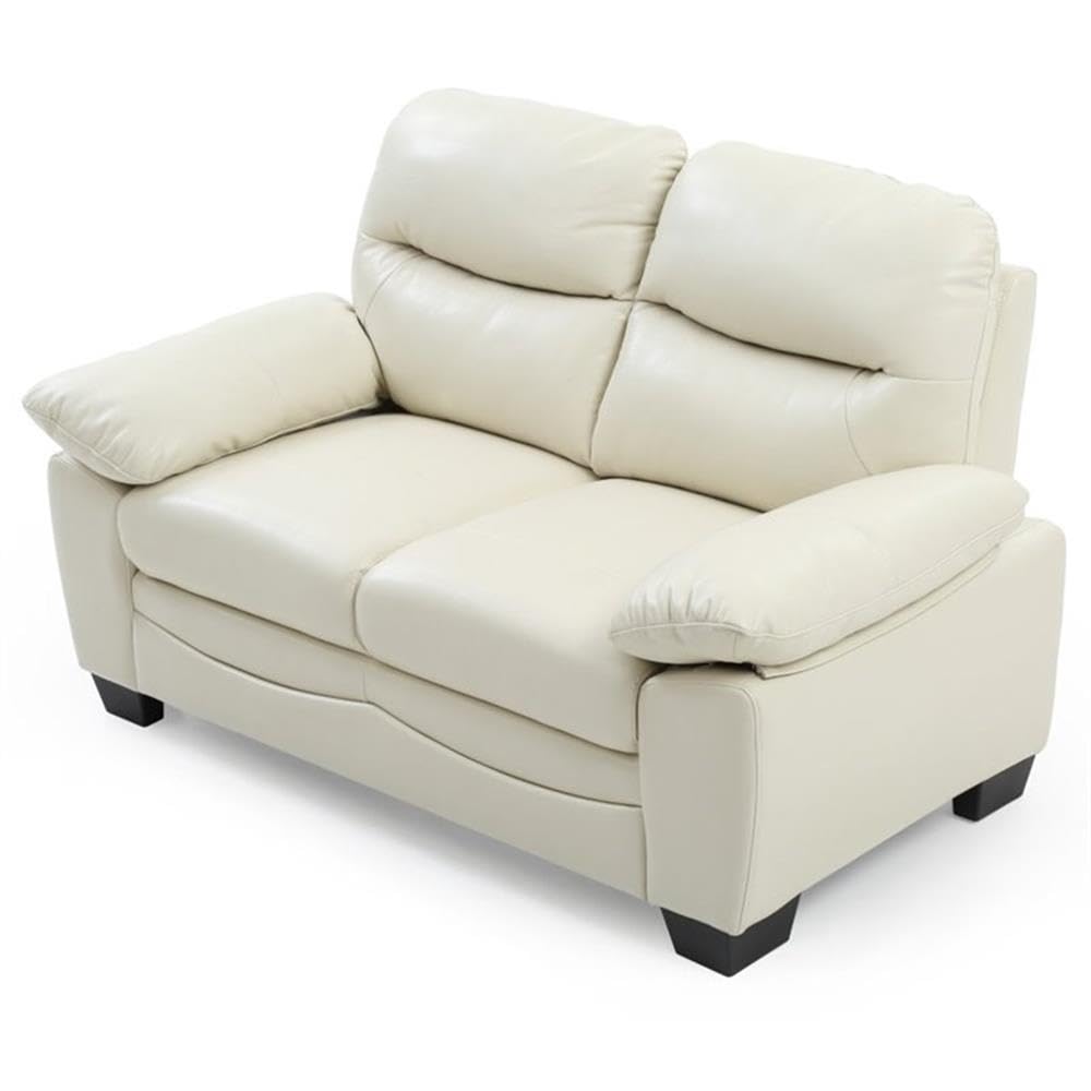 Glory Furniture Marta Faux Leather Loveseat in Pearl White - Modern Small Sofa for Living Room, Apartment & Office - Comfortable 2-Seater Couch with PU Leather Upholstery