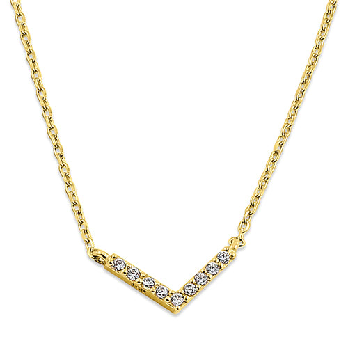 14K Solid Yellow Gold V-Shaped Cubic Zirconia Necklace - Elegant & Durable Jewelry for Women, Perfect for Weddings, Parties & Everyday Wear