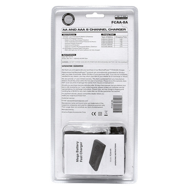 8-Port LED Ultra Fast Rechargeable Battery Charger for AA AAA Batteries - Perfect for Cameras, Toys, and Home Electronics