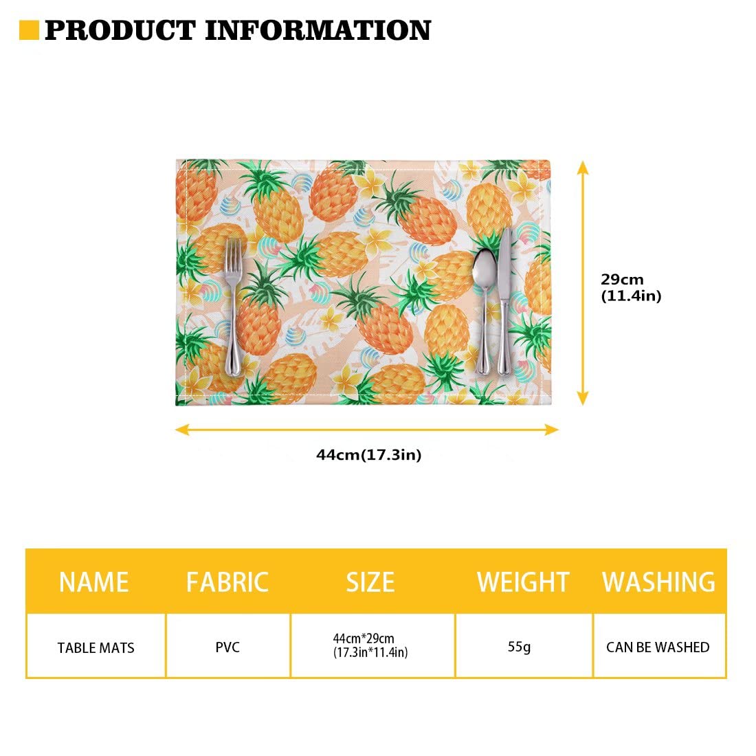 GIFTPUZZ Sunflower Blue Stripe Placemats Set of 4 - Heat Resistant PVC Table Mats for Dining & Kitchen - Washable, Non-Slip, Stain Resistant Vinyl Placemats - Perfect for Everyday Meals, Dinner Parties & Home Decor