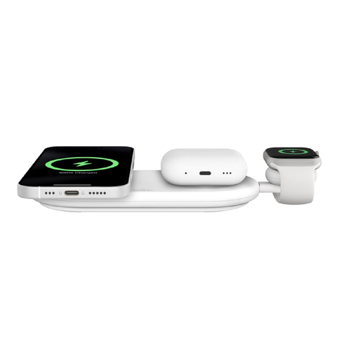 Belkin BoostCharge Pro Qi2 15W 3-in-1 Magnetic Wireless Charging Pad for iPhone, Samsung & AirPods - Fast Charging Stand for Home, Office & Travel