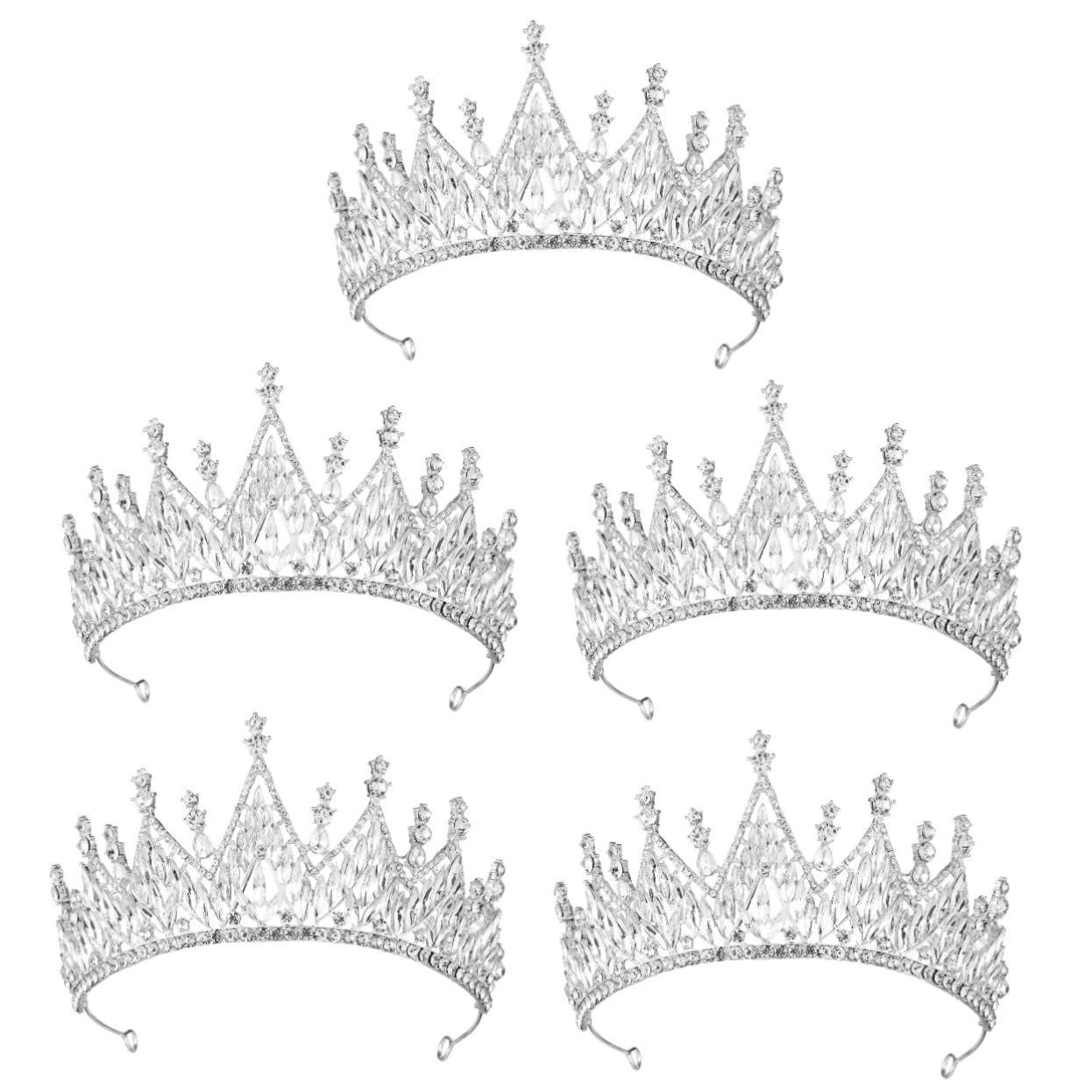 Beavorty 5 Pack Rhinestone Crown Headbands for Women & Girls - Sparkling Wedding Hair Accessories for Brides, Parties & Special Occasions - Elegant White Glitter Headpiece for Prom, Pageant & Formal Events