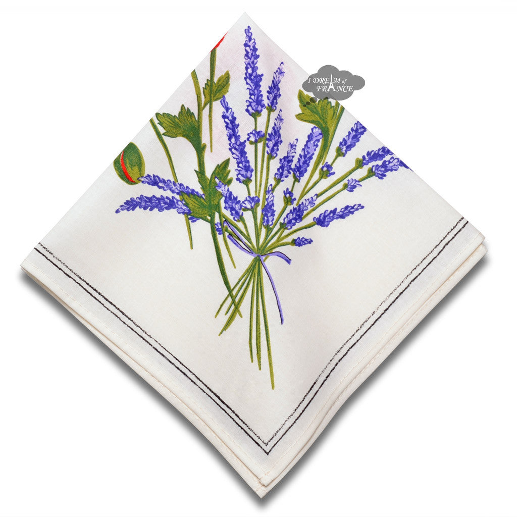 Tissus Toselli Poppies Cream Provence Cotton Napkins - Soft & Absorbent for Dining, Picnics & Home Decor