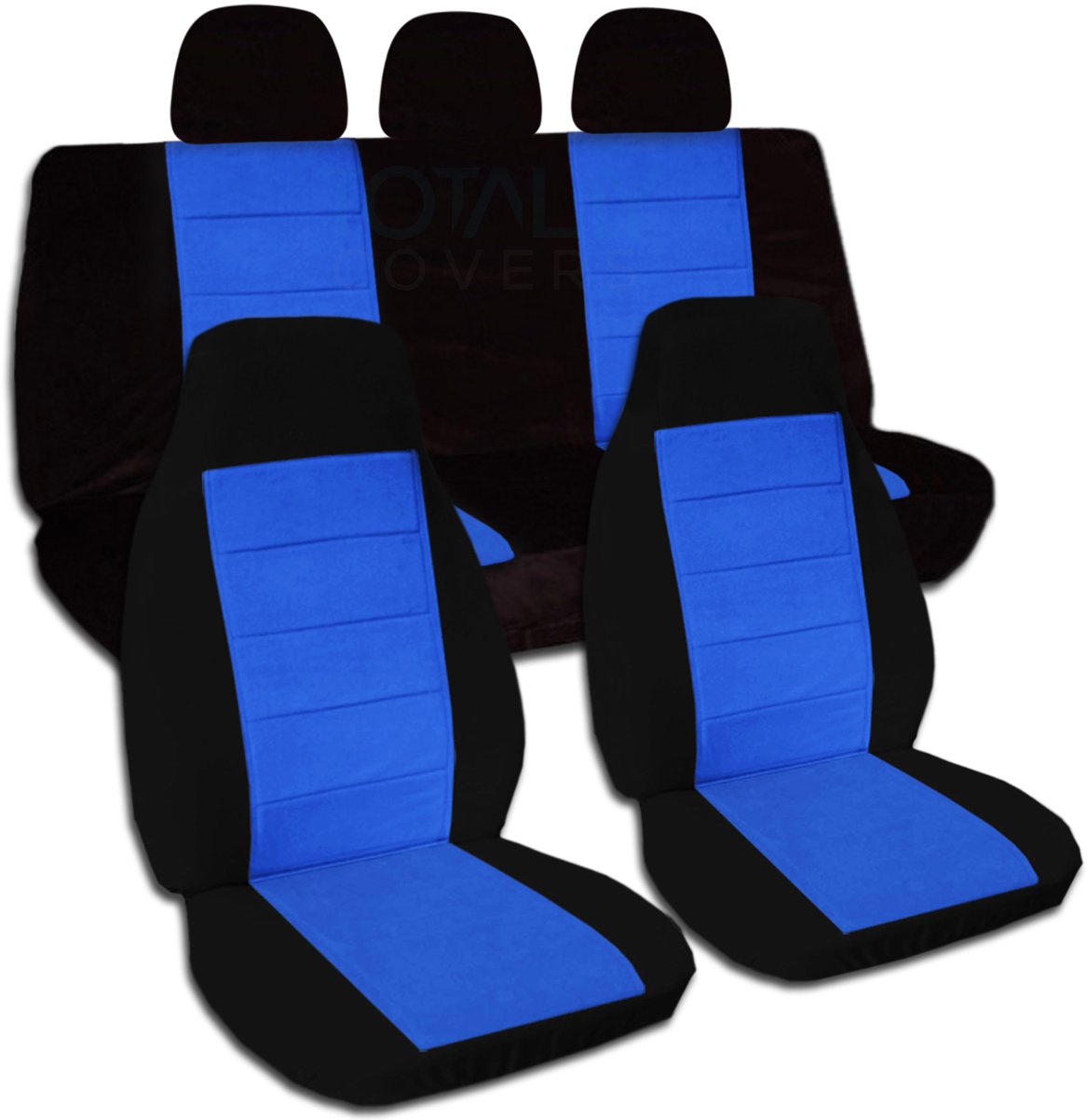 Premium Two-Tone Car Seat Covers with 3 Rear Headrest Covers - Black & Blue Universal Fit for Cars, Trucks, Vans, RVs & SUVs (21 Color Options) - Perfect for Road Trips, Daily Commutes & Vehicle Protection