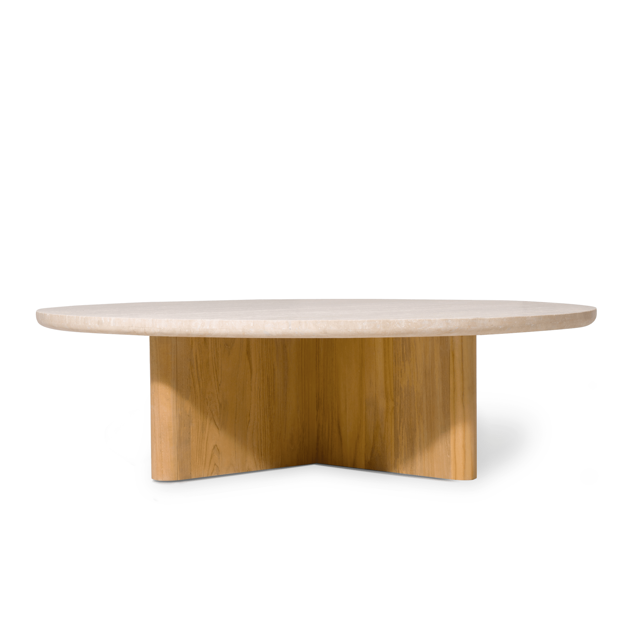 Victoria Teak Round Stone Coffee Table - Modern Outdoor Patio Furniture for Garden, Poolside & Backyard Decor