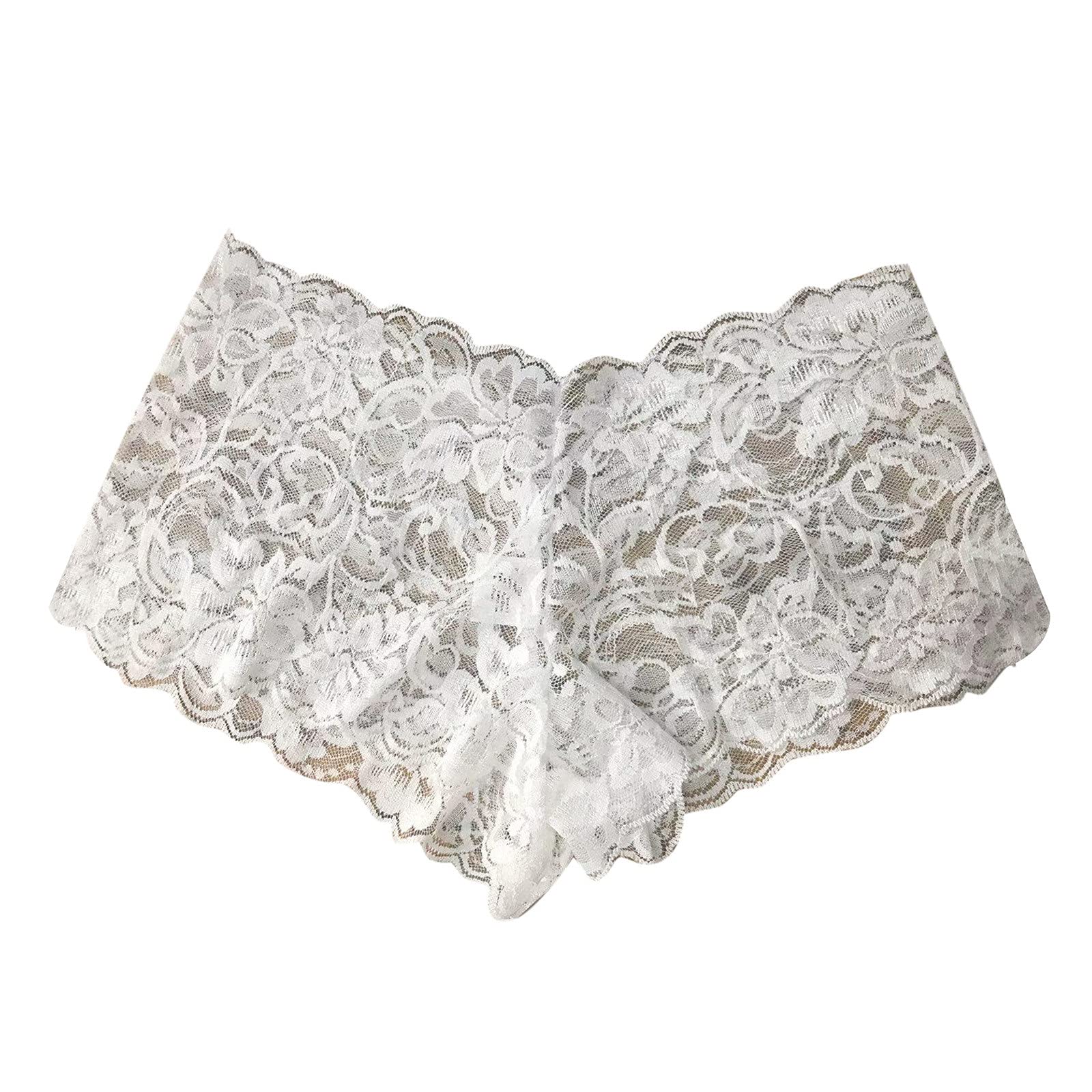 **LIUguoo Women's Plus Size Floral Lace Underwear - High Waist Sexy Mesh Briefs, Butt Lifter Hipster Panties (White) - Perfect for Date Night & Everyday Comfort**