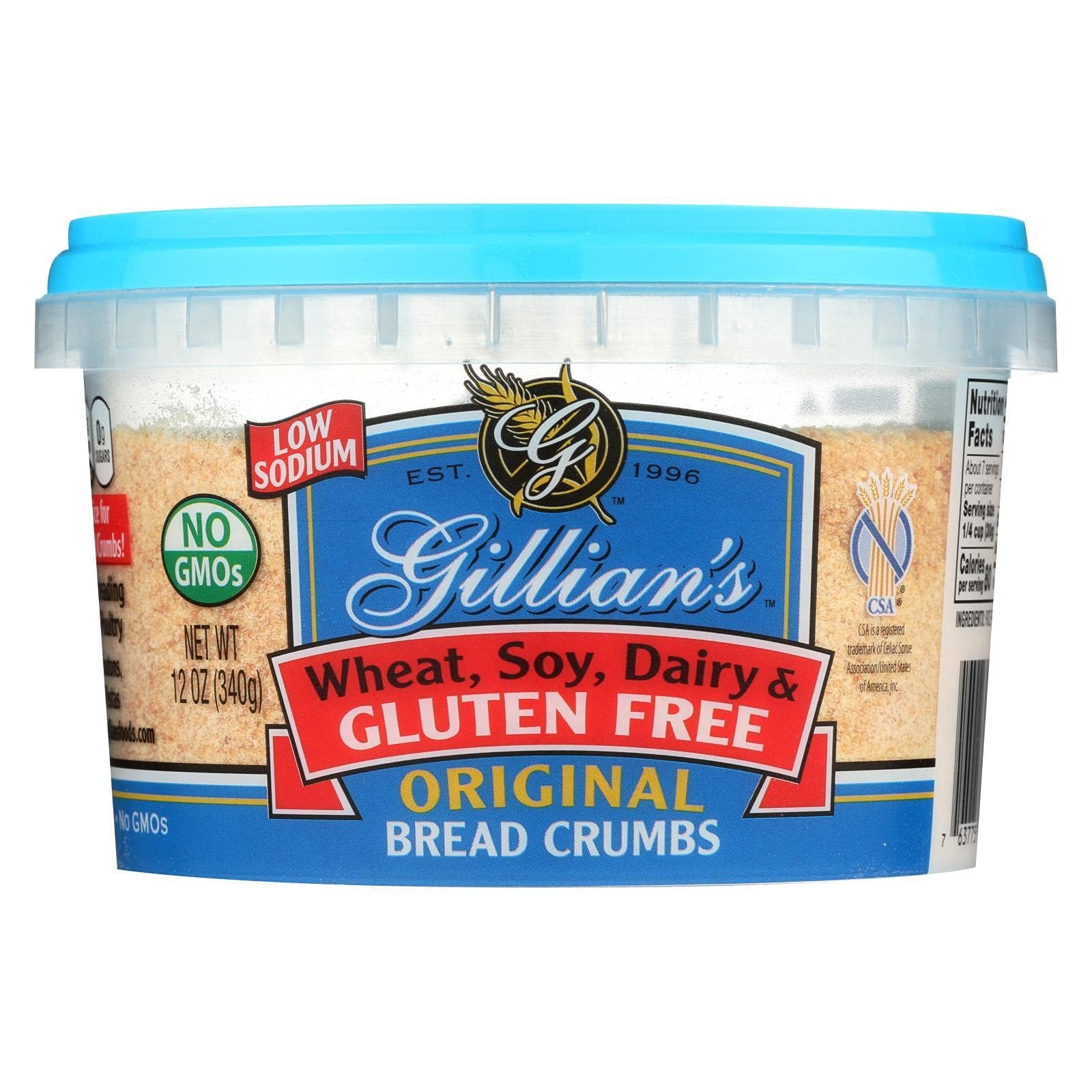 Gillian's Gluten-Free Bread Crumbs, Wheat-Free, 12 Pack (12 oz Each) – Perfect for Baking, Coating & Cooking – Case of 12