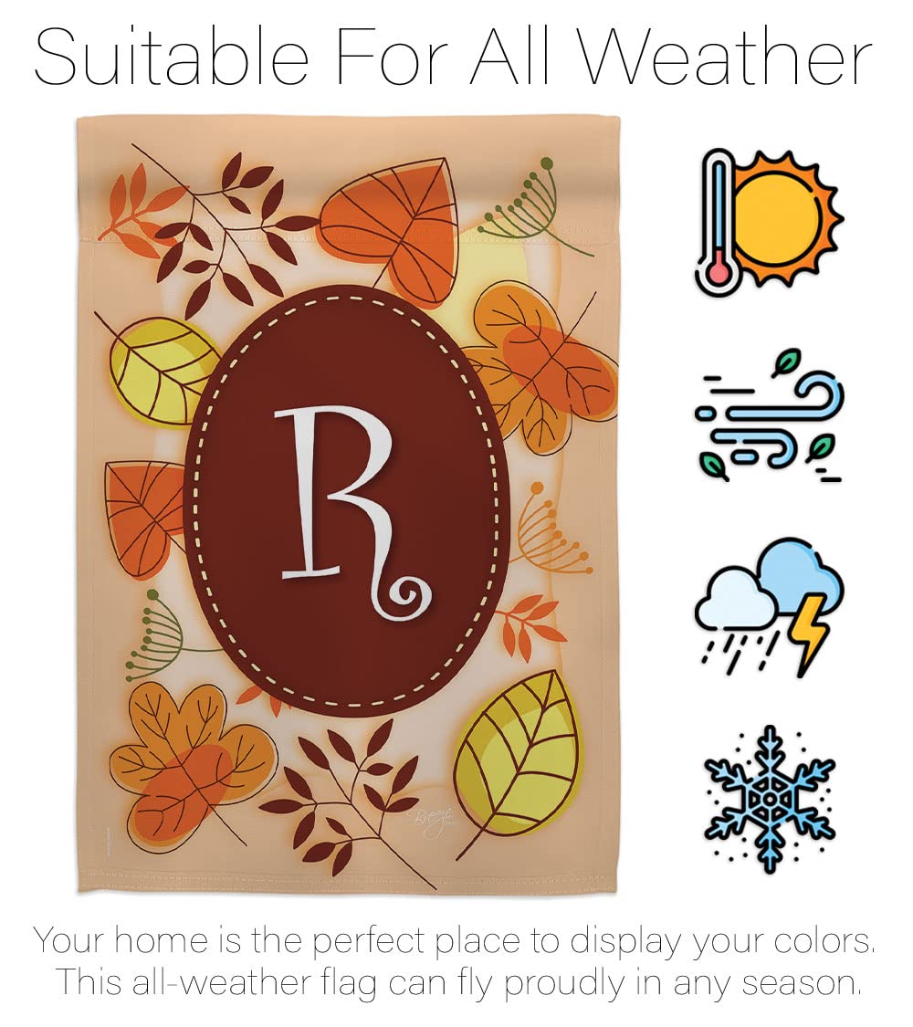 Breeze Decor Autumn R Initial Fall Harvest Flag Set - 28x40in Thick Fabric for Seasonal Home Decor