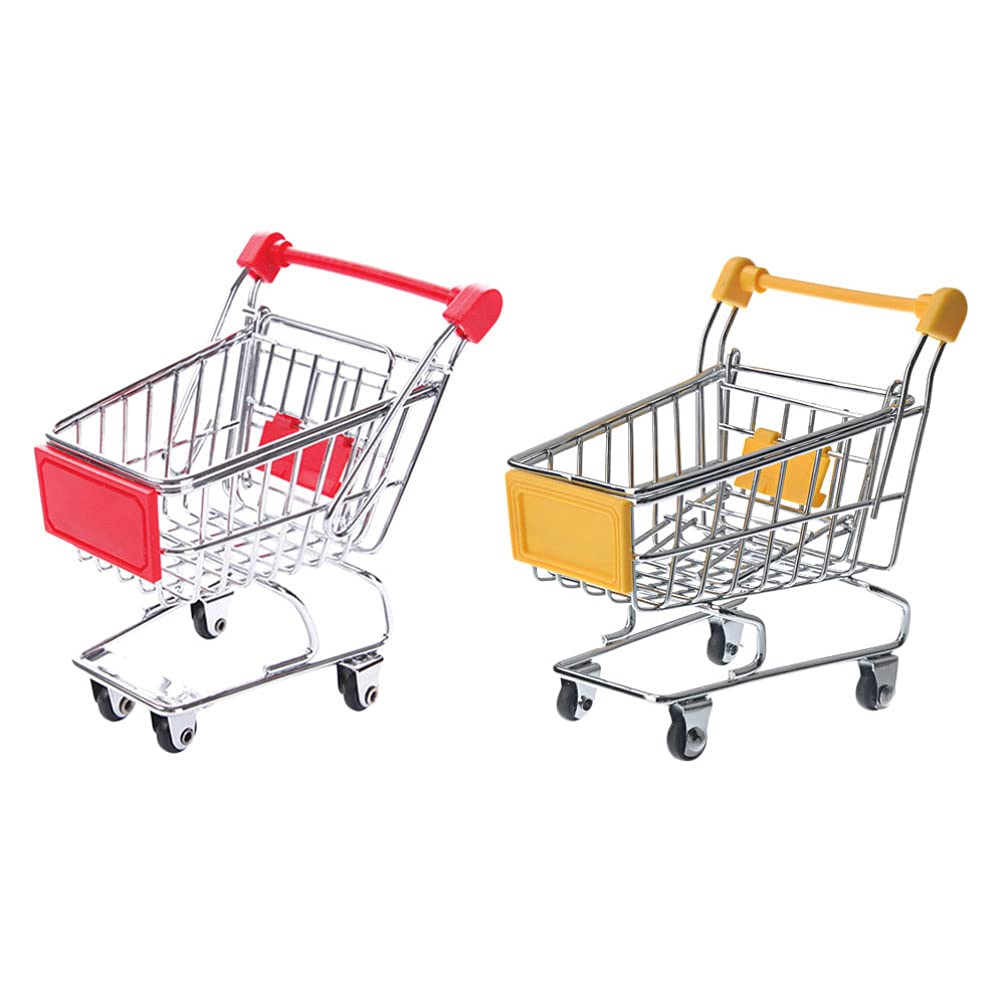 Toyvian 2-Pack Mini Shopping Cart - Supermarket Handcart & Grocery Utility Trolley for Office Desk Organization | Perfect for French Fries, Fruits, Snacks & Small Items Storage