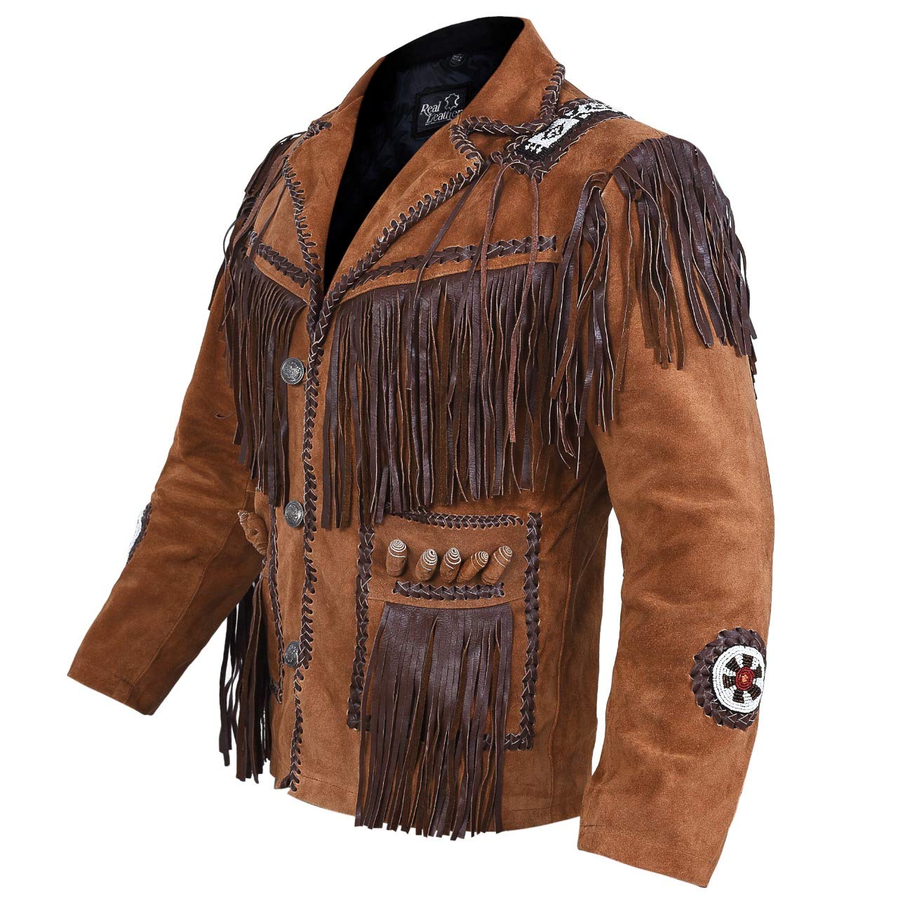 Men's Western Cowboy Suede Leather Jacket with Bone Beads & Fringes - Vintage Biker Style Jacket for Men | Perfect for Rodeo, Motorcycle Riding & Country Fashion