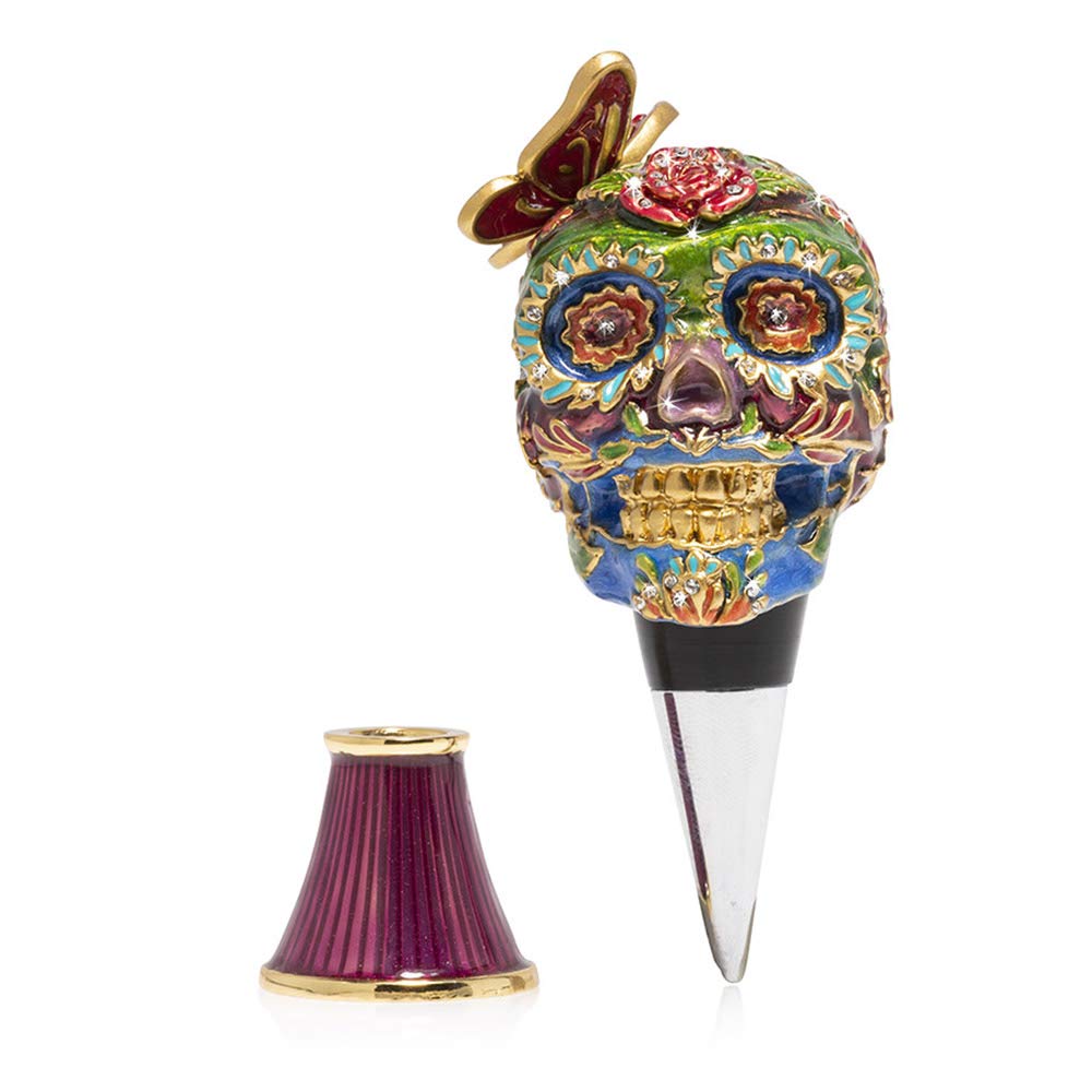 Jay Strongwater Calavera Skull Wine Stopper with Stand - Elegant Crystal Decanter Stopper for Wine Bottles, Perfect for Home Bar, Dinner Parties & Gifts
