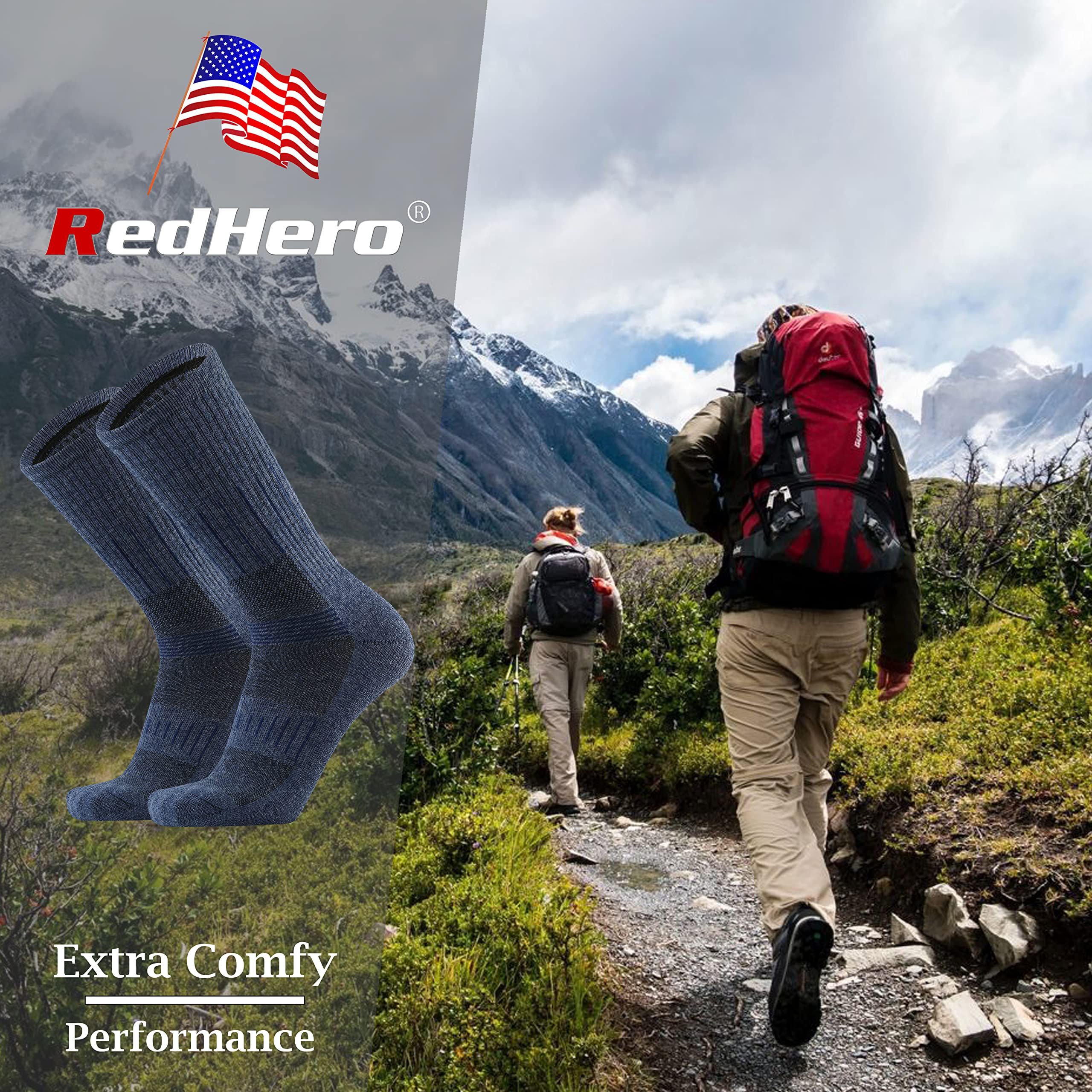 Premium Men's Merino Wool Hiking Socks - Thermal Cushion Crew for Trekking & Outdoor Adventures - Moisture Wicking & Odor Control - Perfect for Camping, Backpacking & Winter Sports