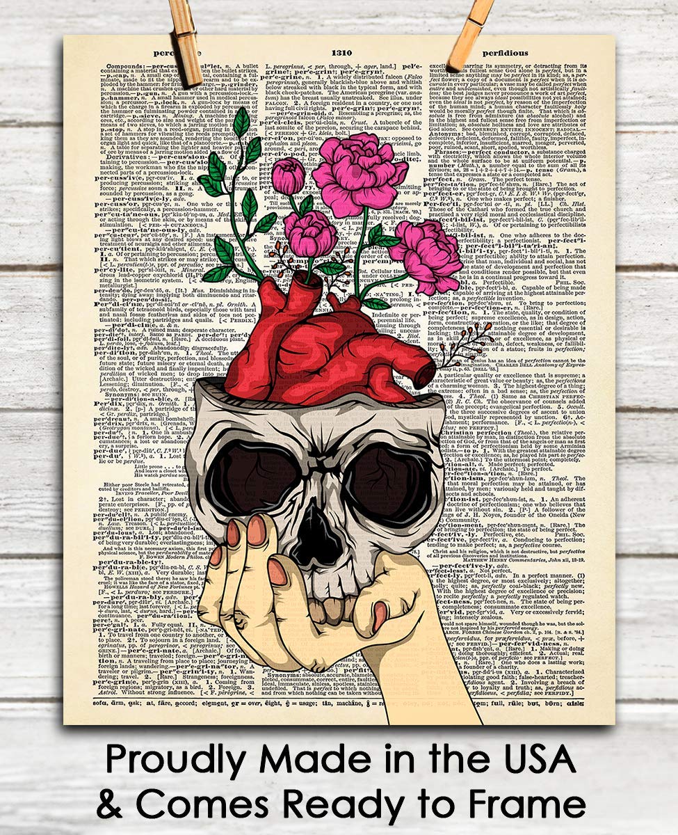 Gothic Floral Skull Wall Art - 8x10 Halloween Decor for Wiccan & Goth Homes
