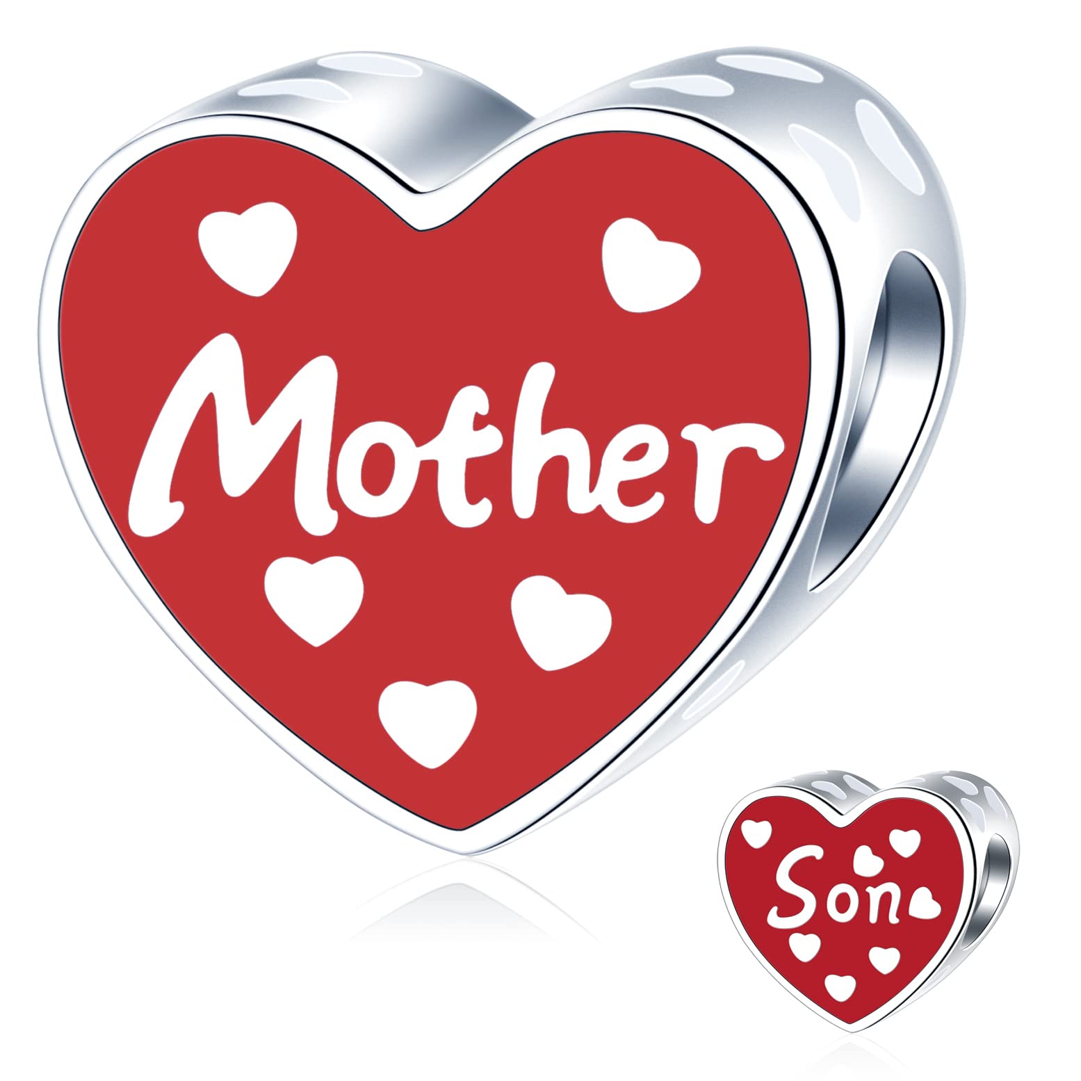 925 Sterling Silver Heart Beads Charms - Mum Dad Daughter Son Grandma Nana Godmother Sister Wife Husband - Perfect for European Bracelets | Thoughtful Gifts for Mother's Day, Family, Lovers & Friends | Ideal for Anniversaries, Birthdays & Special Occasions