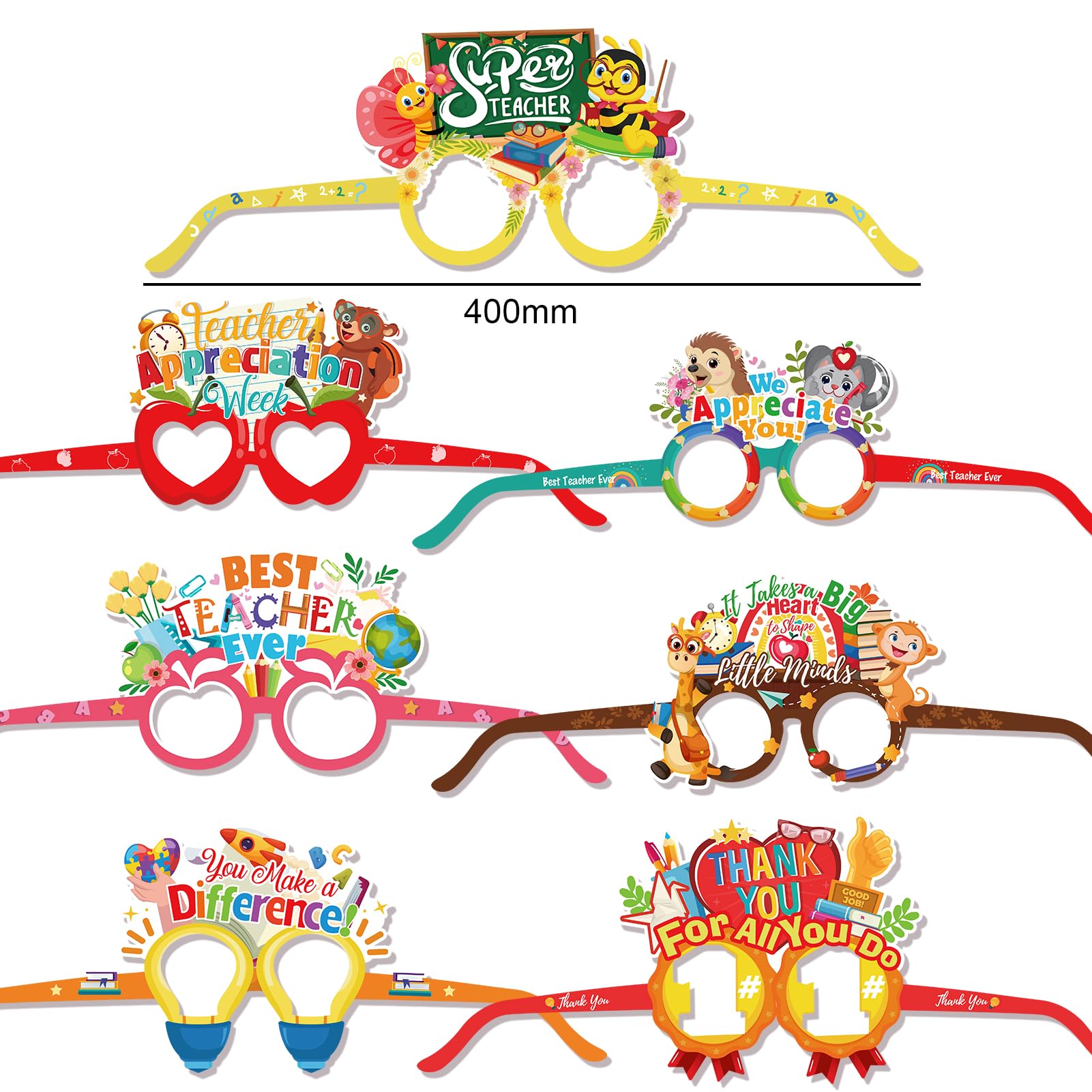 28pcs Thank You Teacher Paper Eyeglasses - Fun Photo Booth Props for Teacher Appreciation Week & Teachers Day Decorations - Perfect for Classroom Parties, School Events & Teacher Gifts