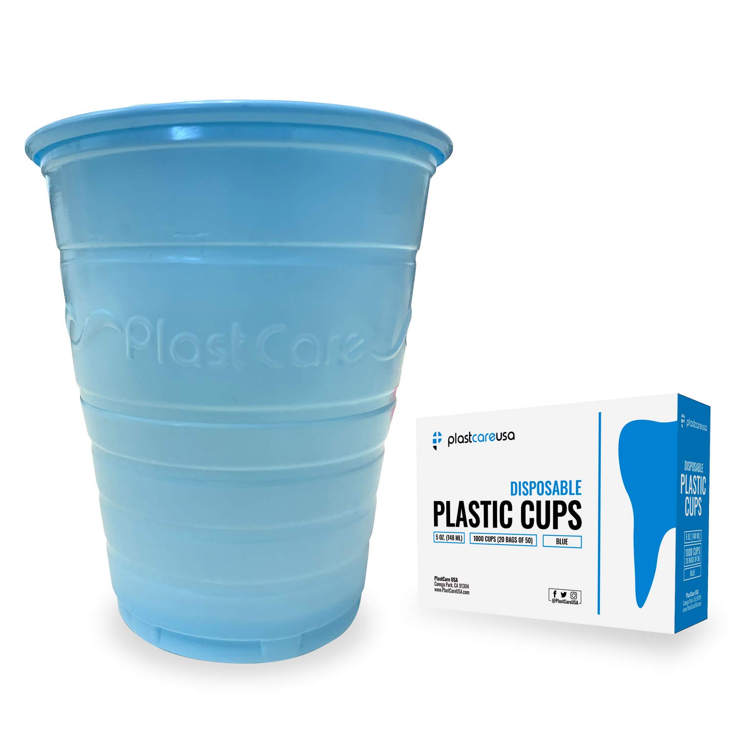 1000 Blue 5oz Disposable Plastic Cups - Ribbed Design for Dental Rinse & Drinking - Perfect for Dental Offices, Hospitals, Parties & Home Use