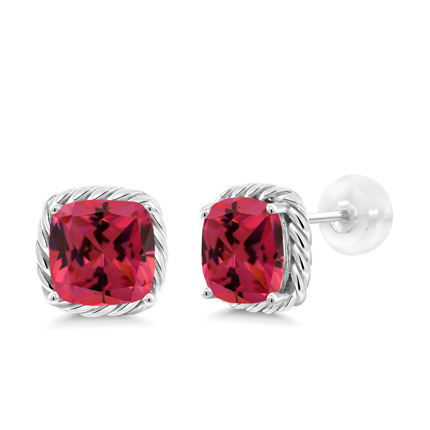 10K White Gold 7MM Cushion Cut Birthstone Stud Earrings for Women & Men | Genuine Gemstone Jewelry | Perfect Gift for Mom, Wife, Her | Anniversary, Birthday, Mother's Day Present