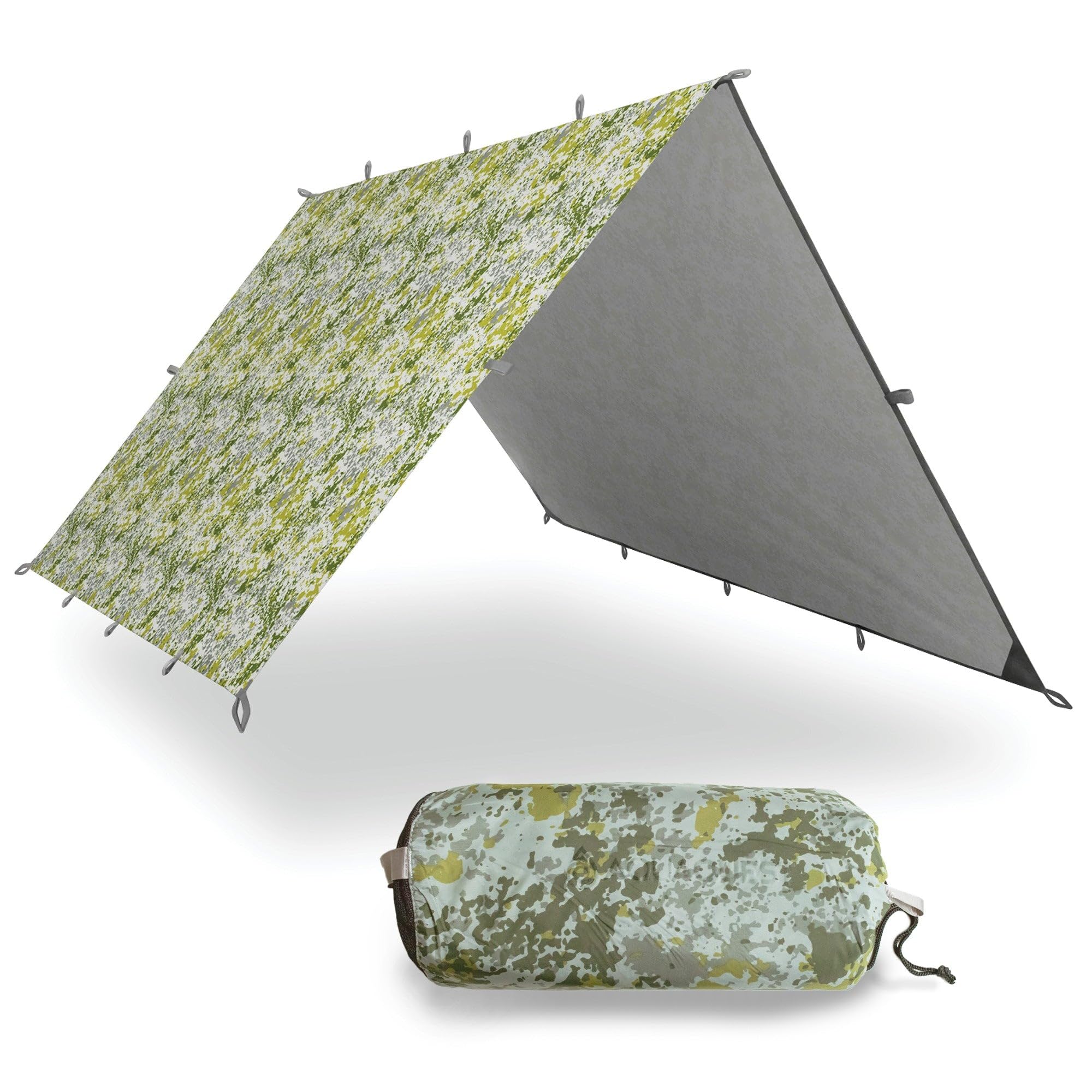 AquaQuest Defender Heavy Duty Waterproof Camping Tarp - 10x10 ft Tent Shelter & Rain Fly for Hiking, Bushcraft, Hammock - Boulder Camo Outdoor Gear for Camping, Backpacking & Survival