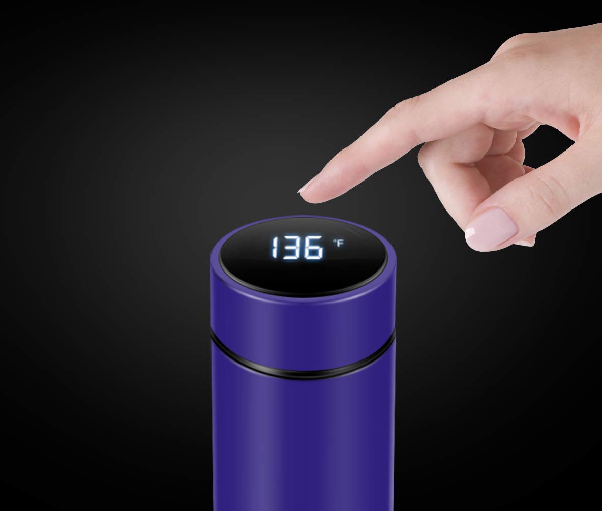Smart LED Temperature Display Vacuum Insulated Water Bottle - 24H Hot & Cold Retention, Double Wall Stainless Steel Coffee Thermos with Tea Infuser - Perfect for Gym, Hiking, Office & Outdoor Activities (Blue)