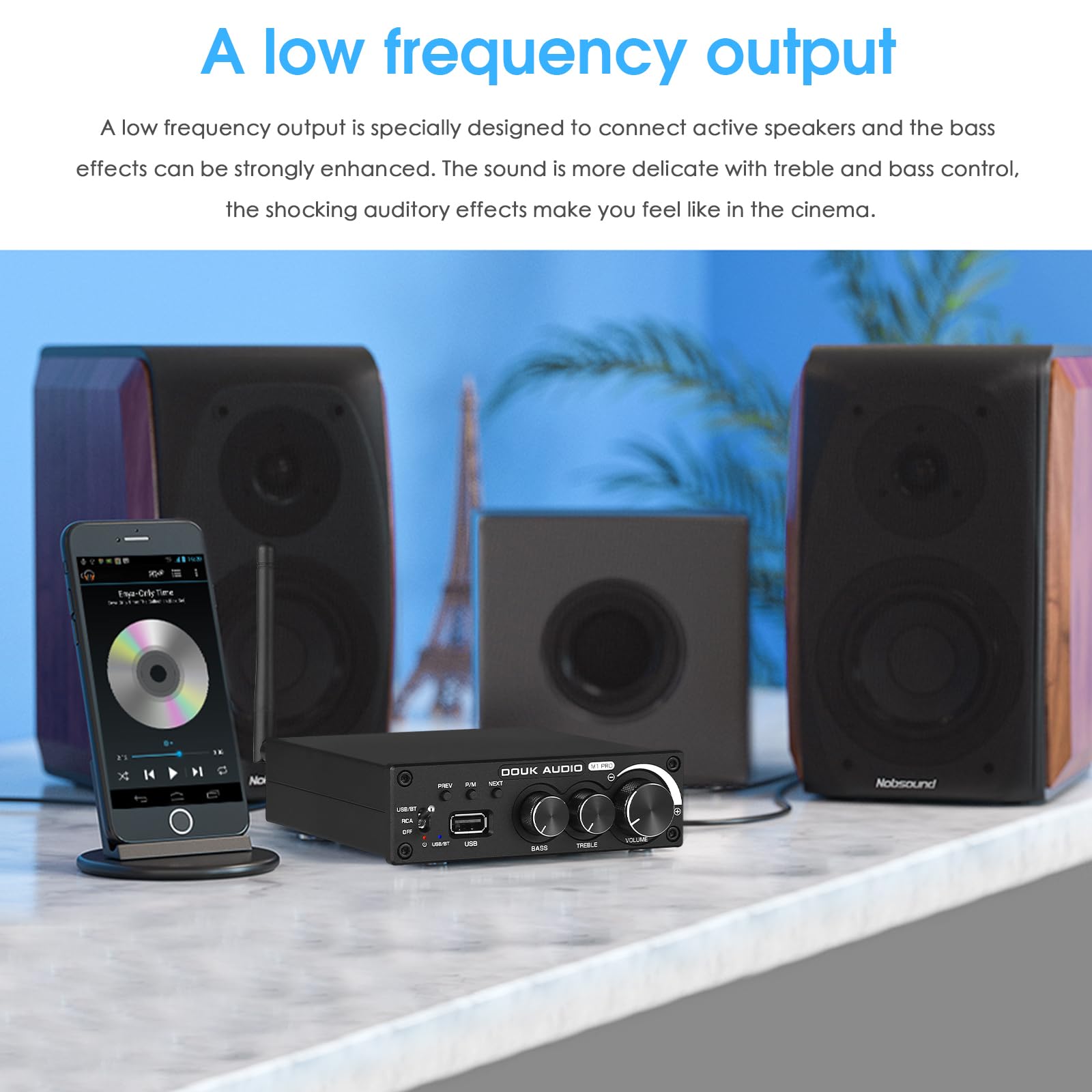 Douk Audio M1 Pro Hi-Fi 320W Bluetooth 5.0 Power Amplifier with Stereo Subwoofer & USB Music Player - Perfect for Home Theater, Karaoke, and Audio Enthusiasts