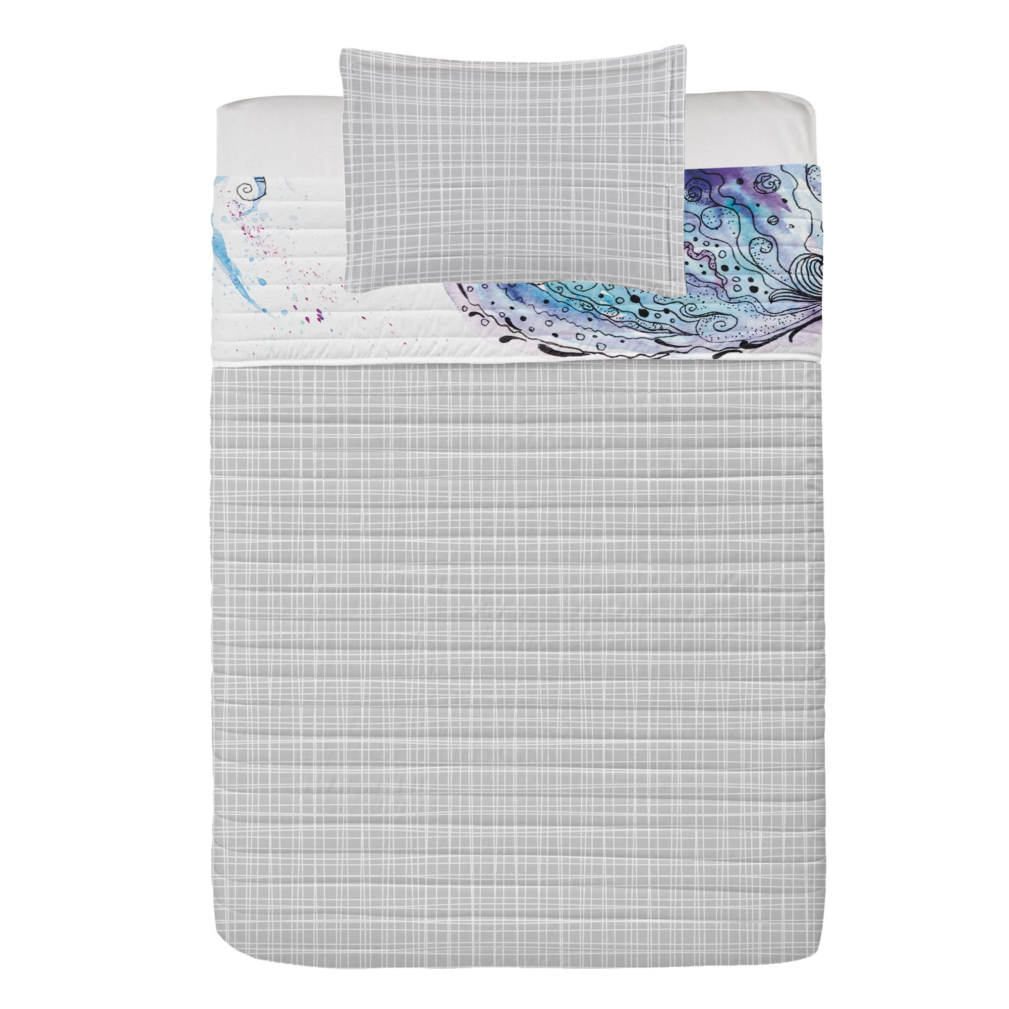 Ambesonne Reversible Jellyfish Bedspread Set - Aqua Ocean Animal Print, Sketch Style Sea Marine Theme, Twin Size Microfiber Bedding with Pillow Shams | Blue Purple White | Perfect for Beach House Decor, Kids Room & Coastal Themed Bedrooms