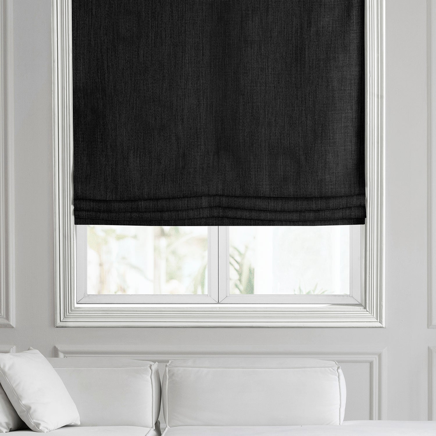 Black Textured Faux Linen Roman Shade - Elegant Window Treatment for Living Room, Bedroom & Office - Light Filtering & Privacy Solution
