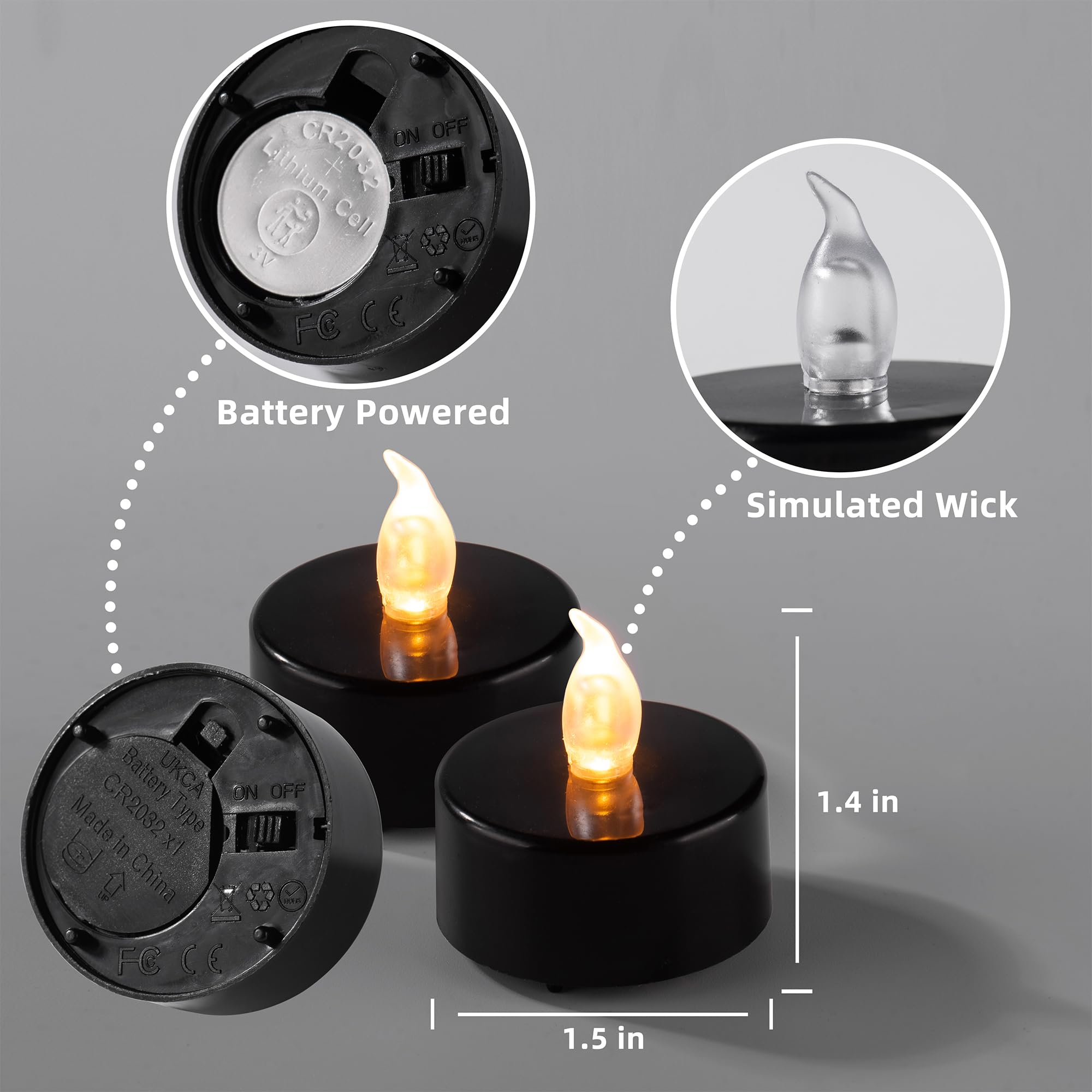 40 Pack Long-Lasting Black Flameless Tealight Candles with Batteries Included - Realistic Flickering LED Tea Lights for Halloween Decorations, Weddings, Parties & Home Ambiance